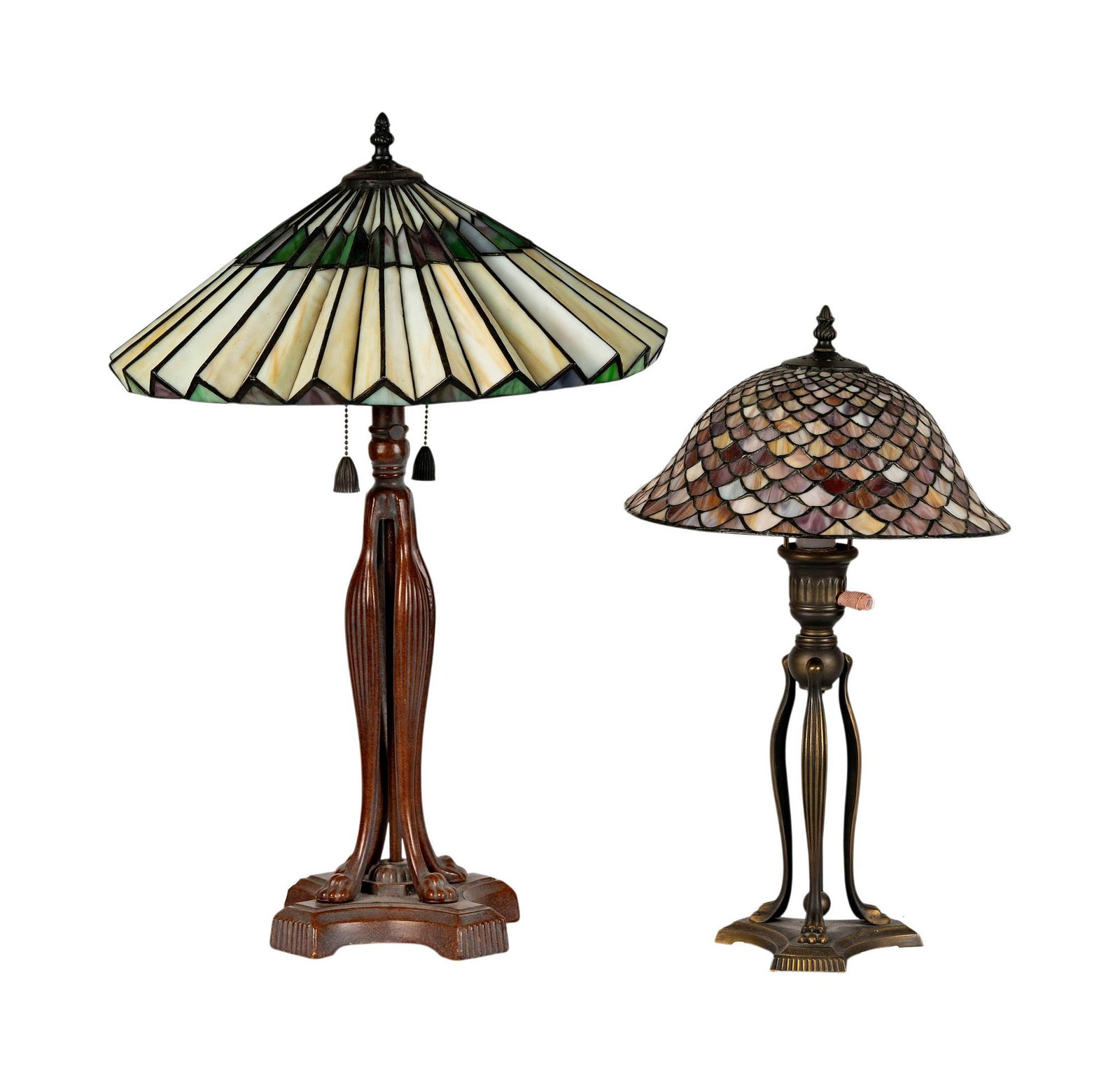 Two Art Nouveau Leaded Glass Table Lamps: Tallest: 26 x 16 in.