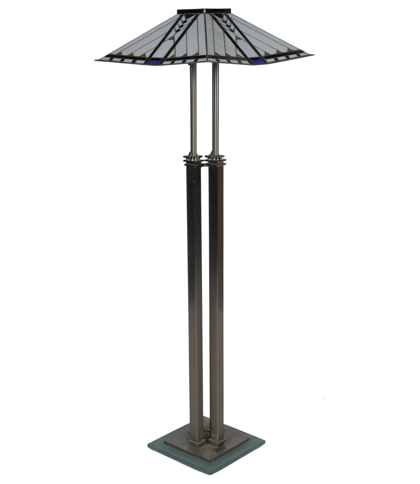 Contemporary Leaded Glass Floor Lamp: with a three-light cluster, 56 in. high.