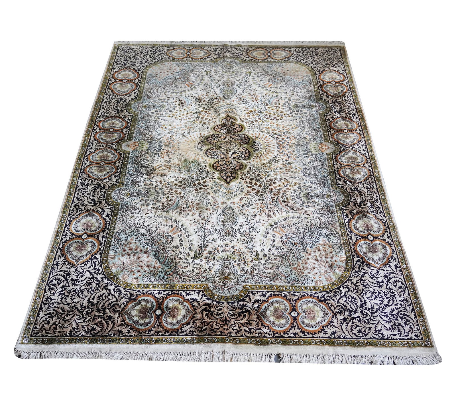 Beige and Blue Persian Area Rug 12'5' x 8'8": wool, 12'5' x 8'8"