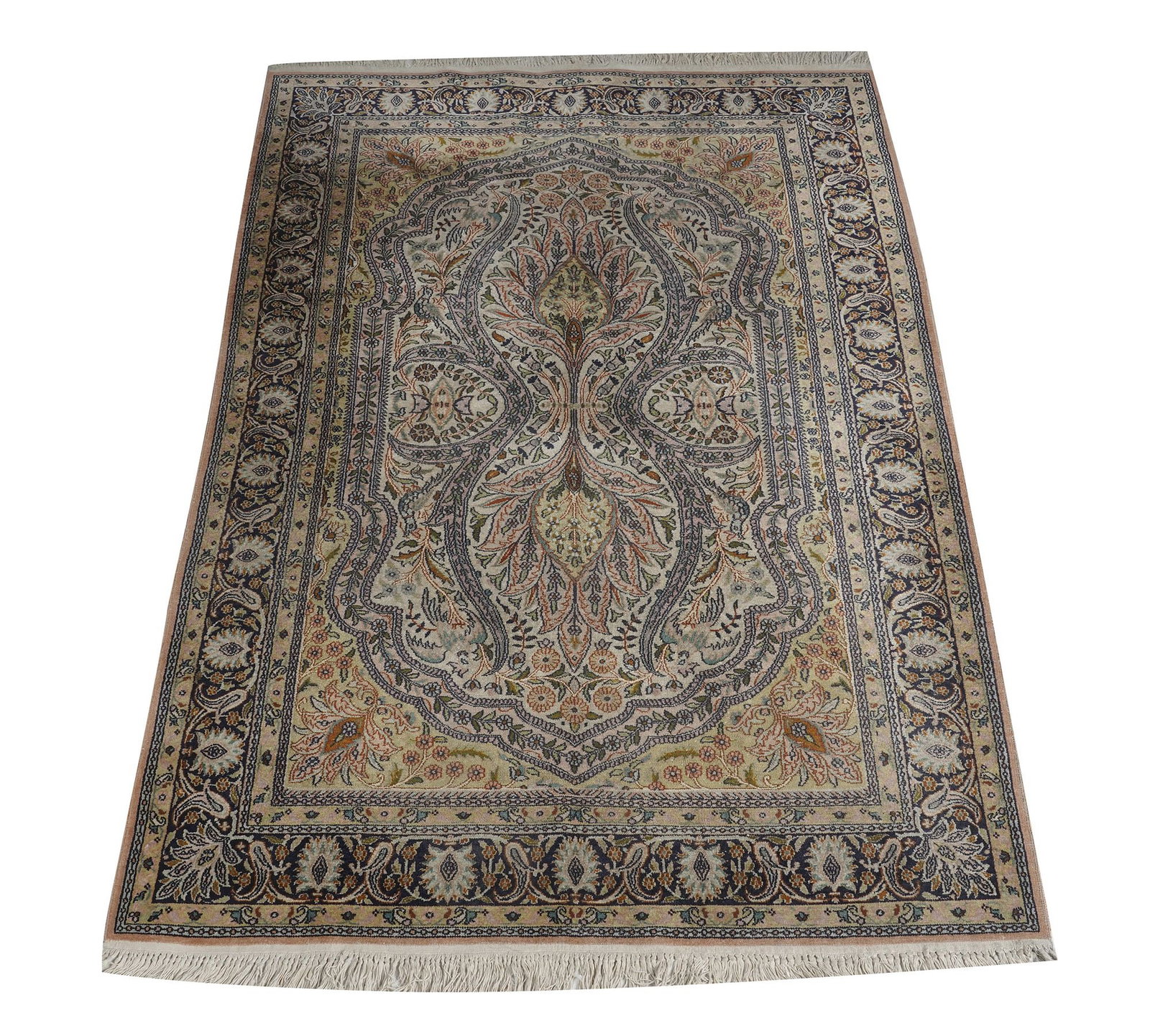 Persian Beige Field Throw Rug 6'1" x 4'1": wool, 6'1" x 4'1"