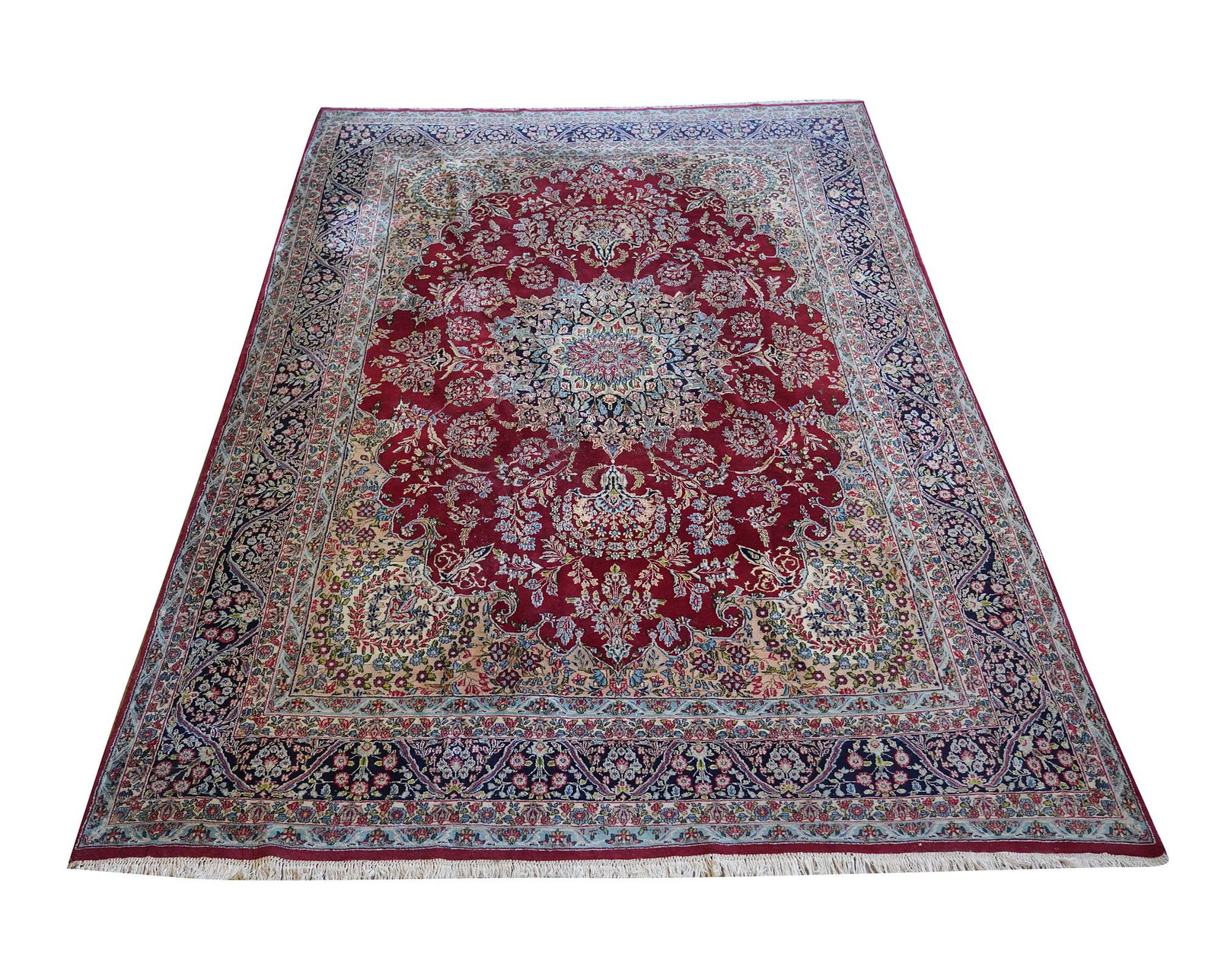 Persian Red and Blue Area Rug 14'9" x 9'10": wool, 14'9" x 9'10"
