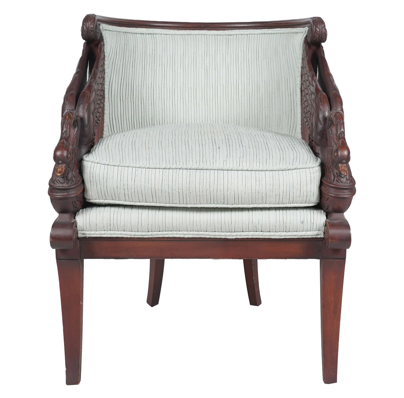 Carved Wood Swan Armchair: 32 x 25 1/2 x 23 in., seat height: 20 in.