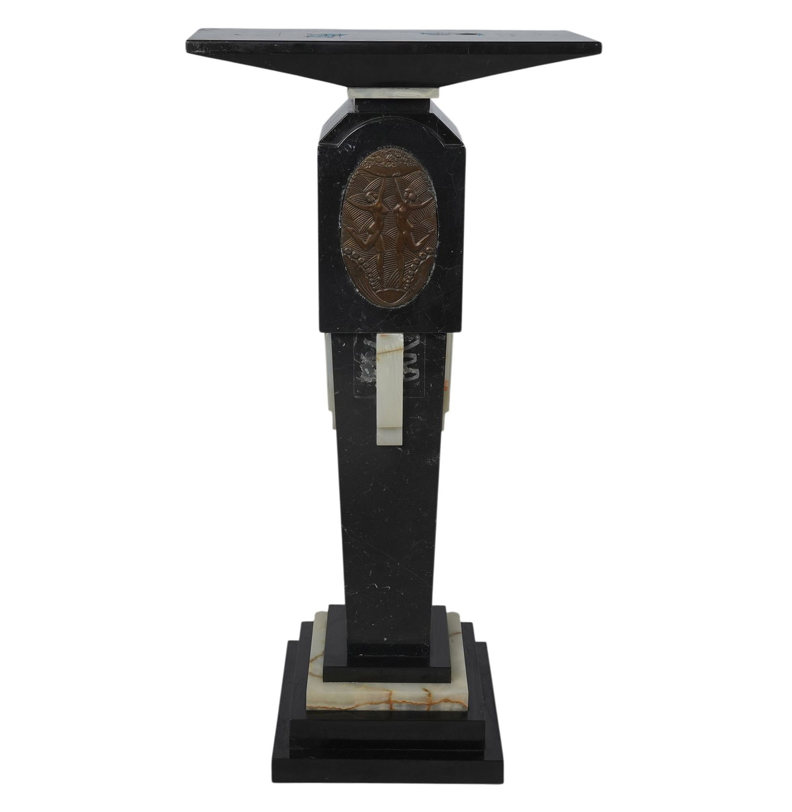 After Demetre Chiparus Marble and Bronze Pedestal: signed in casting,