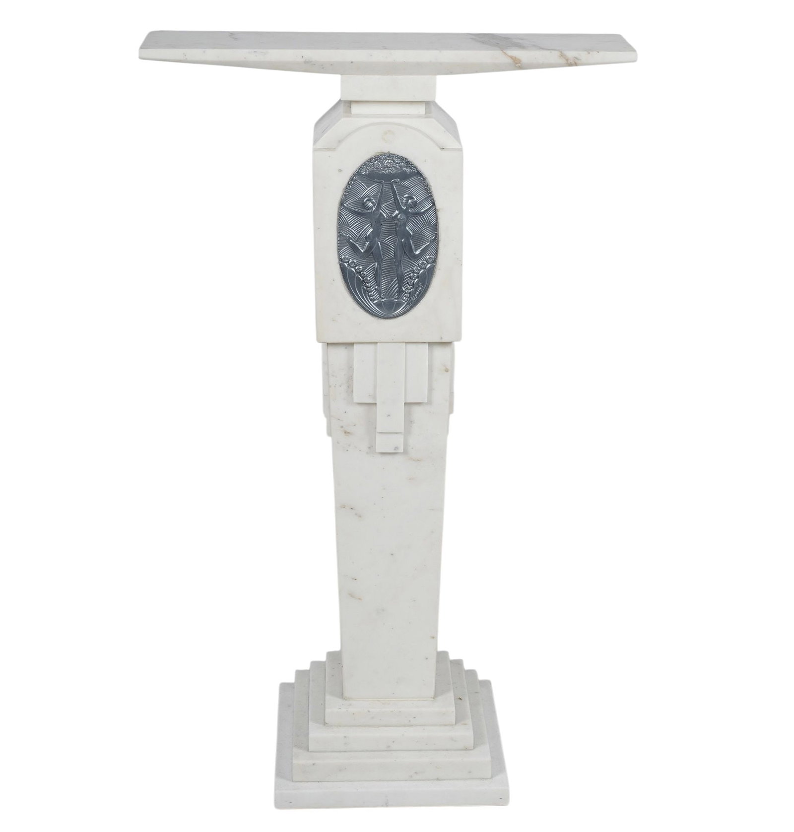 After Demetre Chiparus Marble Pedestal: plaque signed, 43 x 26 1/4 x 13 1/2 in.
