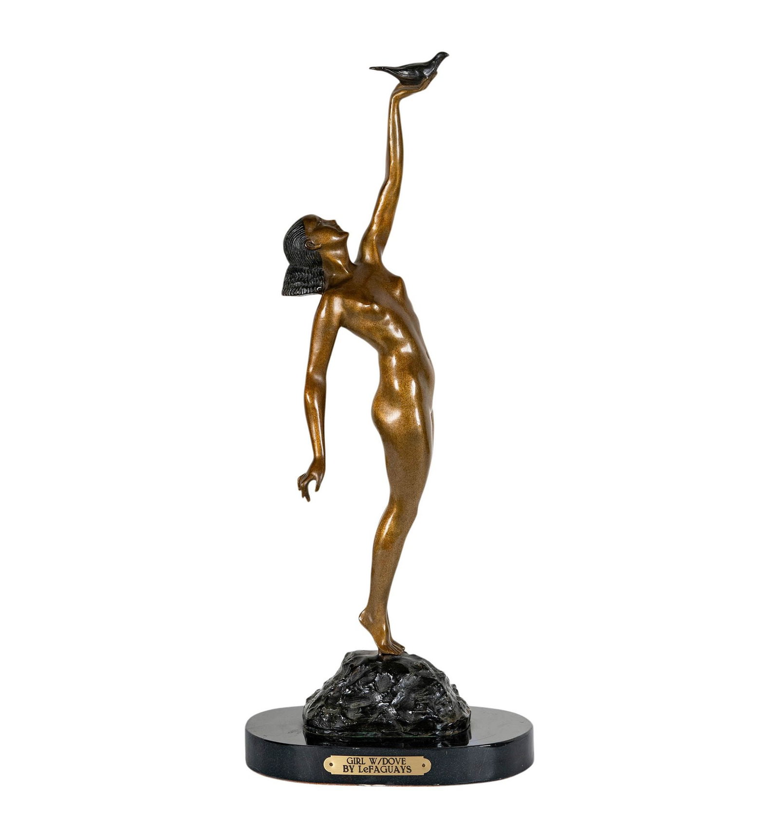 Pierre Le Faguays (French, 1892-1962), Message of Love: bronze mounted to marble base, signed in casting, height: 23 1/4 in.