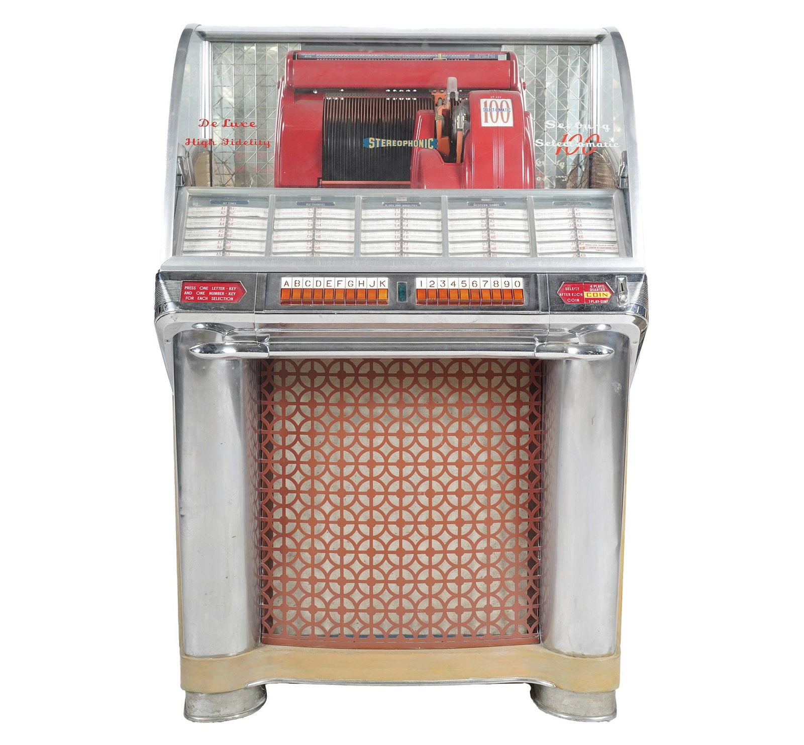 Seeburg Select-O-Matic 100 Jukebox: model HF100G, serial number 572267, 53 1/4 x 34 1/4 x 26 in.