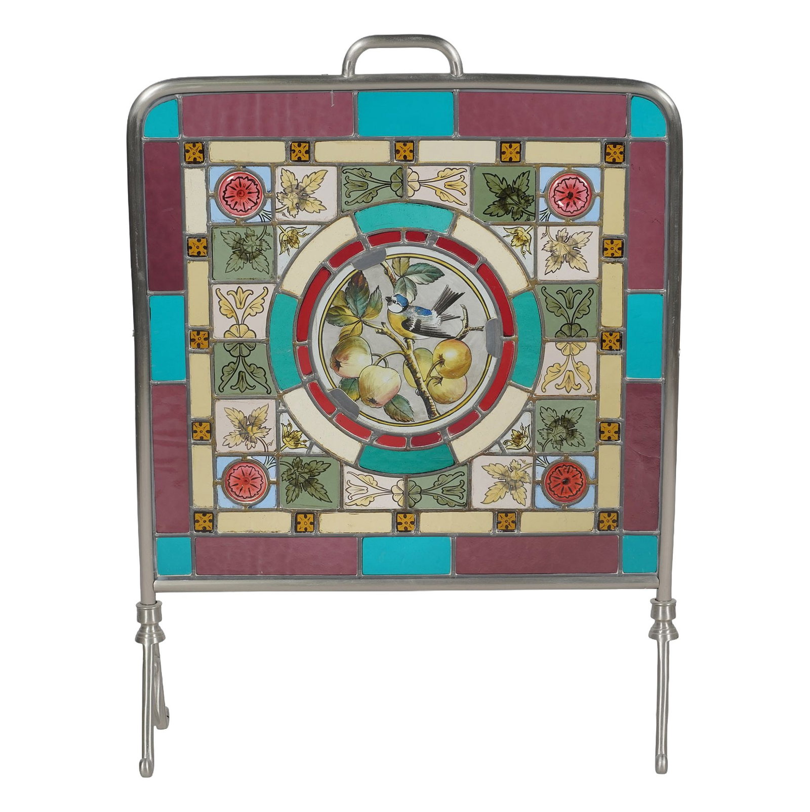 Leaded Glass and Metal Fire Screen: 28 x 21 1/4 x 7 in.