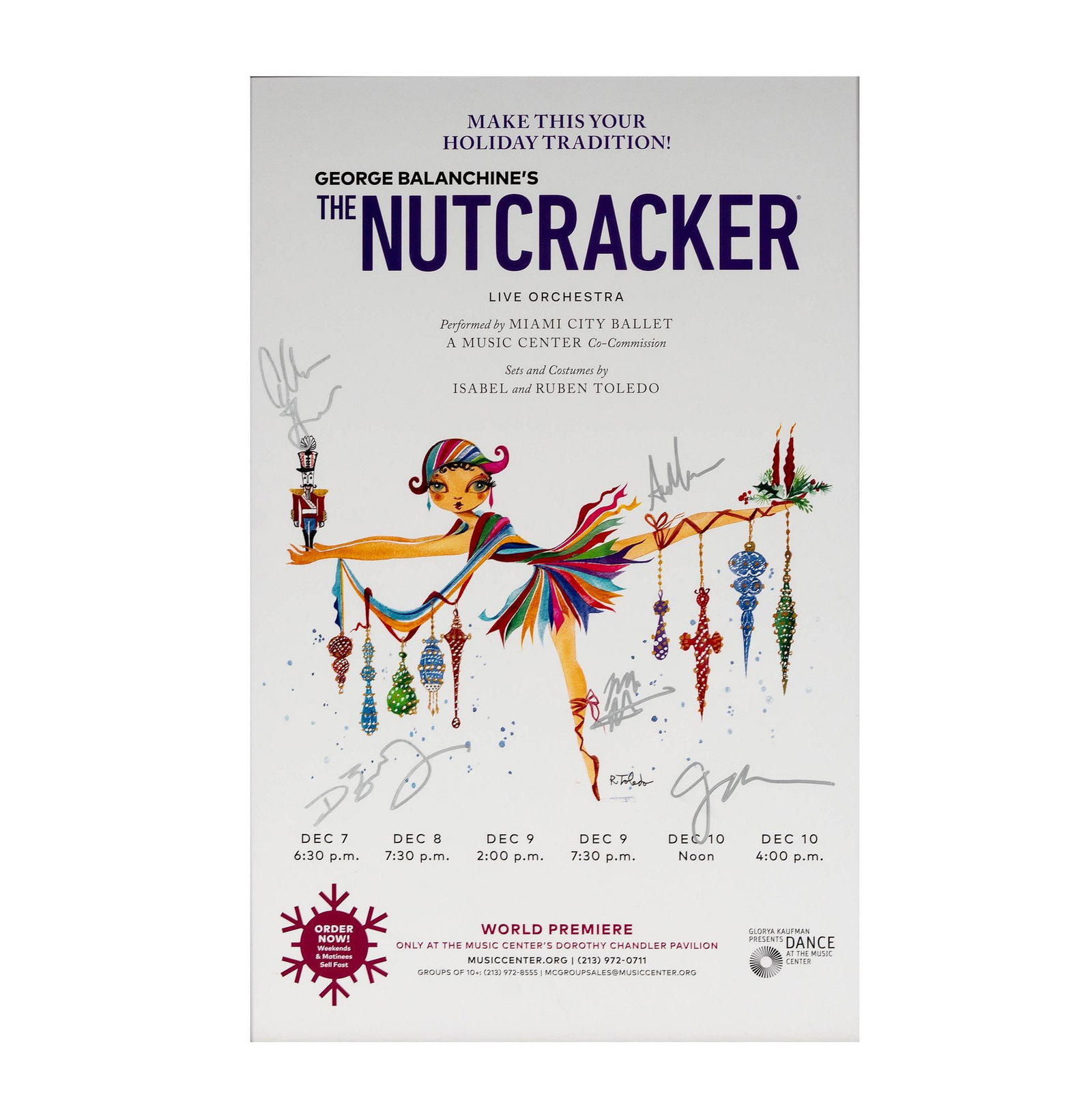 George Balanchine's 'The Nutcracker' Signed Poster: signed. poster: 20 x 13 in., frame: 21 1/4 x 14 1/4 in.