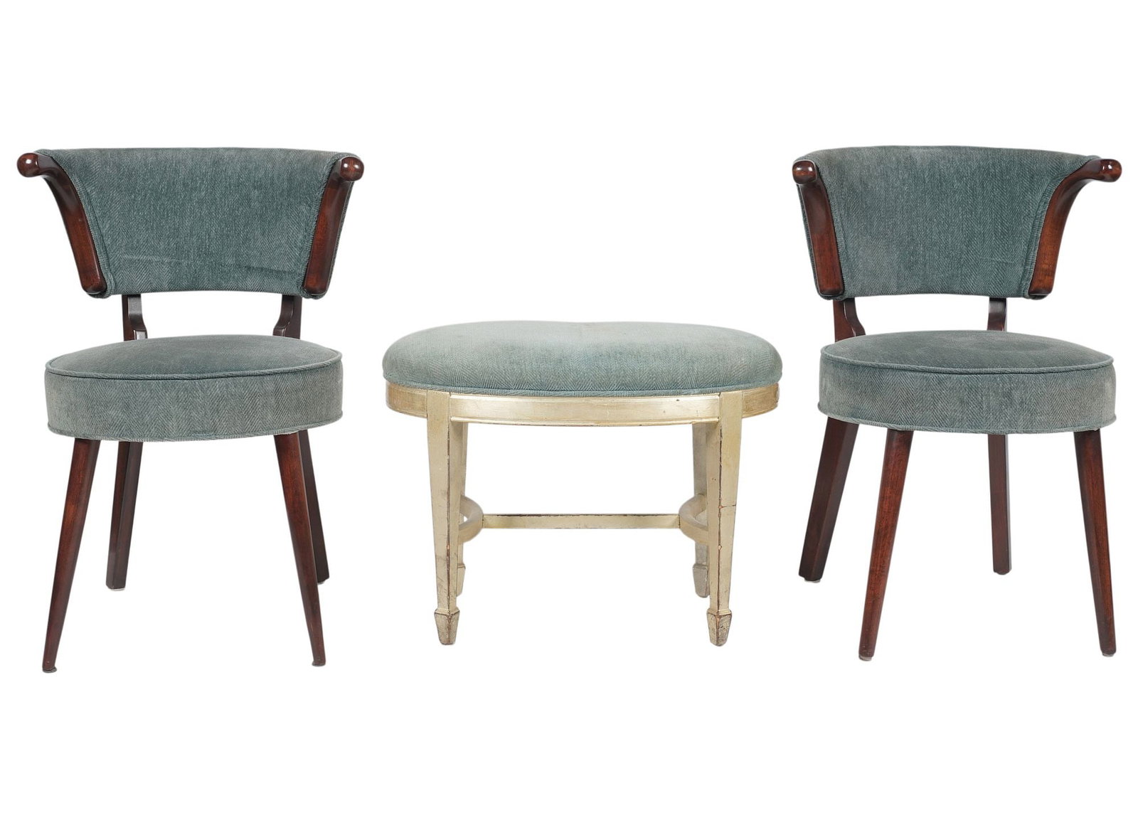Pair of Modern Green Upholstered Chairs with Bench (1 of 11)