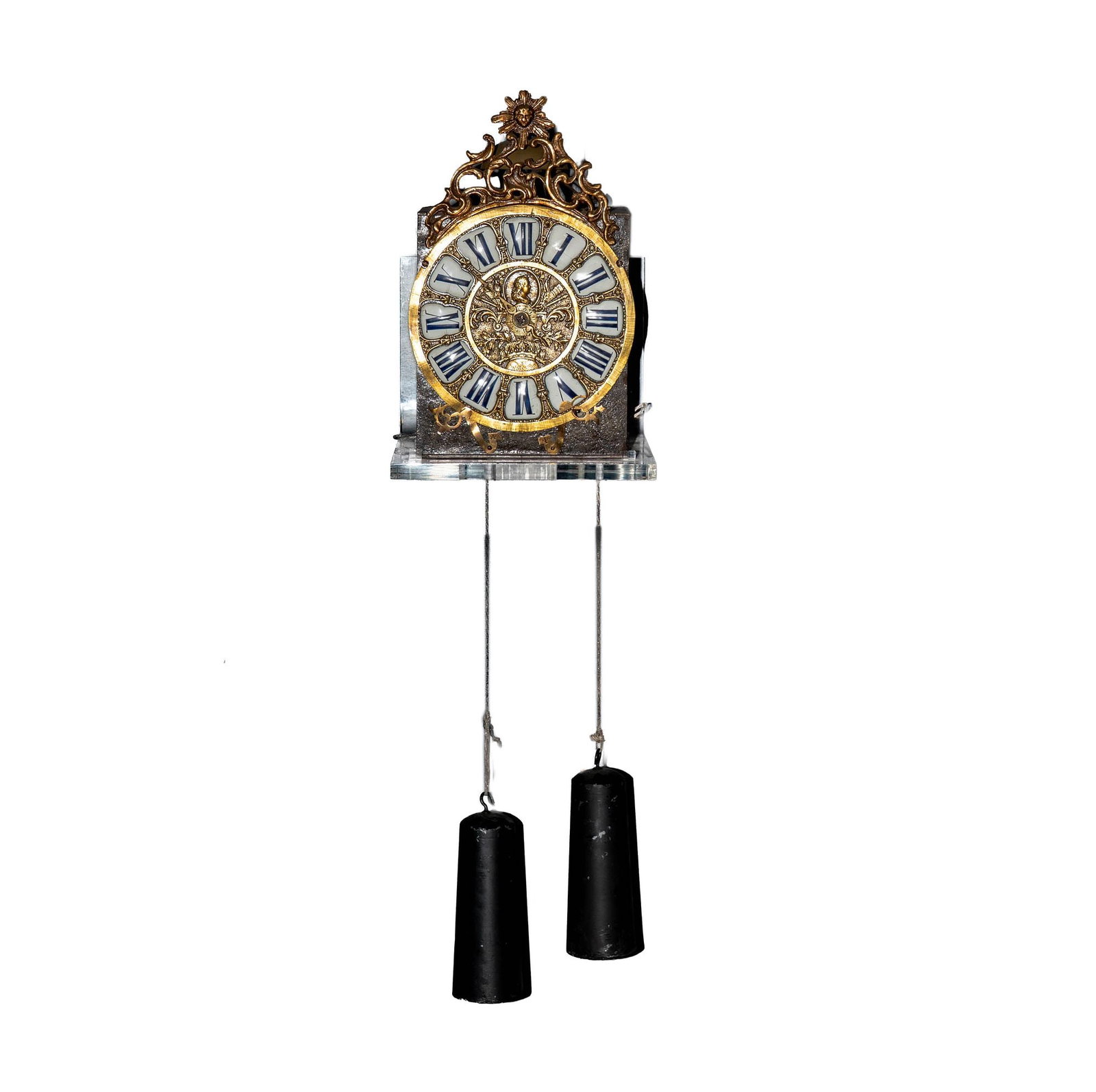 French Clock Movement with Weights: movement on an acrylic base
