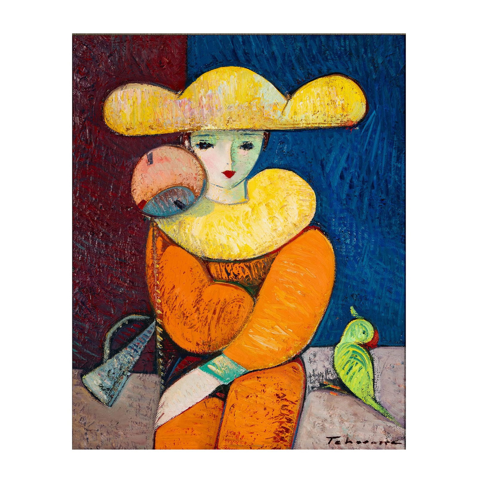 Igor Tcholaria (1959): Portrait of a Harlequin: signed lower right, canvas: 26 x 21 in., frame: 32 x 27 in.
