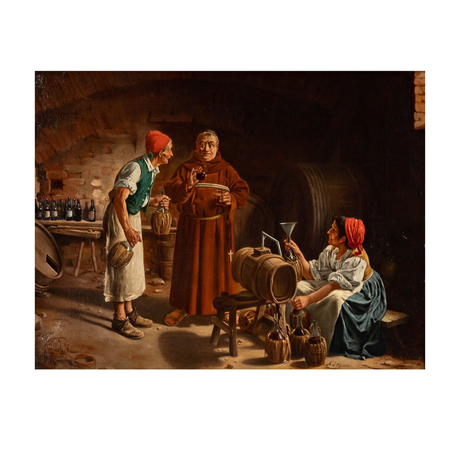 Alcide Segoni (Italian, 1847-1894): Wine Taster: oil on canvas, signed lower right, canvas: 15 1/4 x 19 1/2 in., frame: 22 1/2 x 27 1/4 in.
