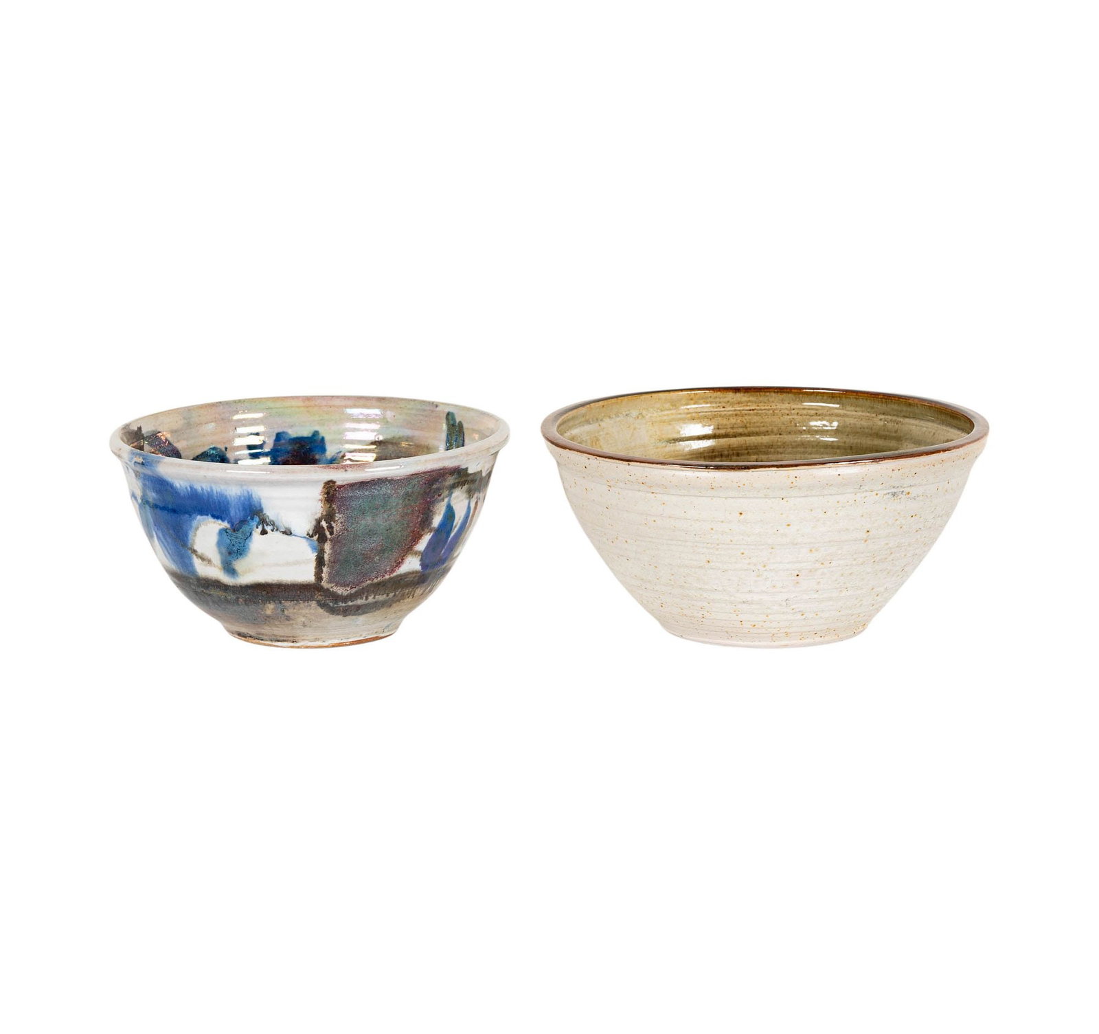 Two Studio Pottery Bowls: each signed, largest: 5 1/2 x 12 in.