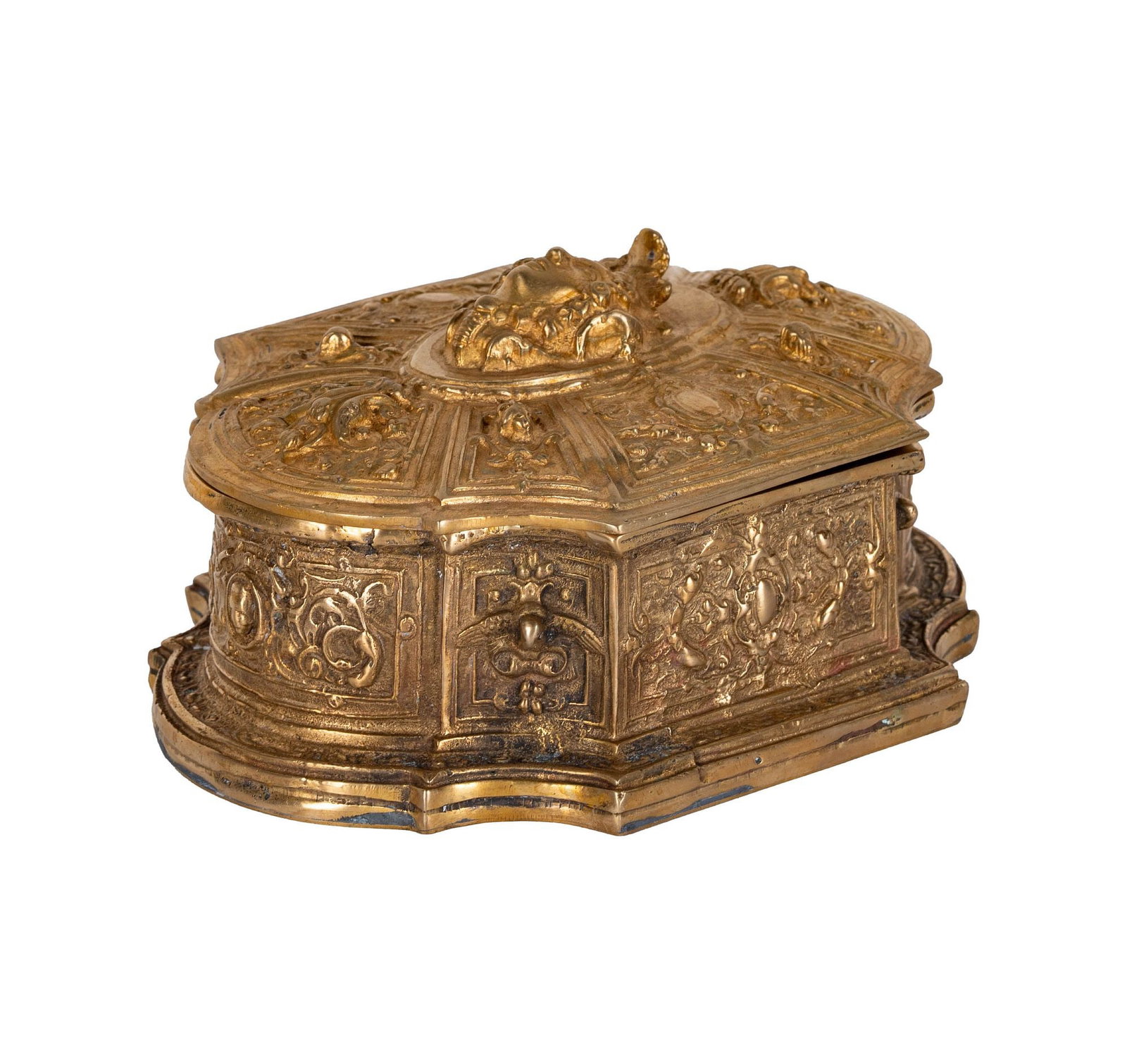 Gilt Bronze Neoclassical-Style Box: 19th century, 6 x 7 1/2 x 2 1/2 in.