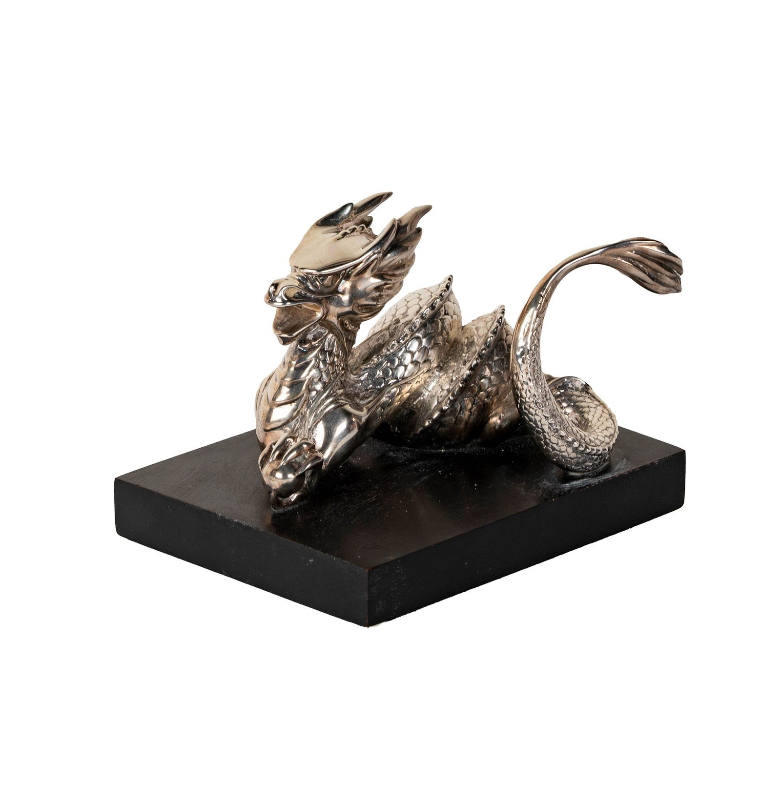 Christofle Silverplate Dragon: signed with hallmarks, 4 x 6 x 4.5 in.
