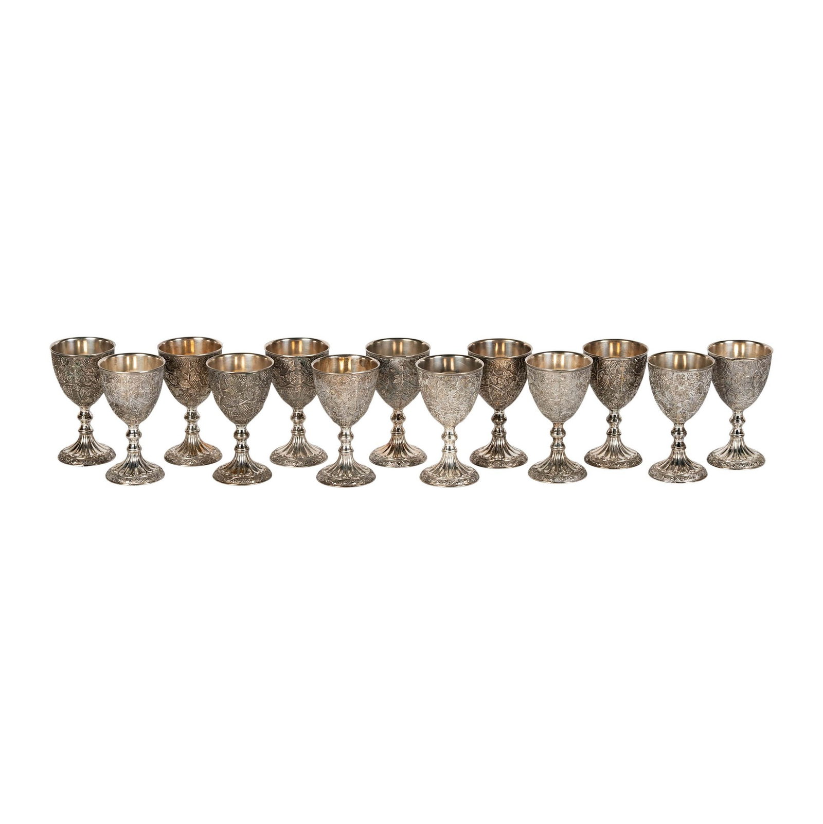 Set of Thirteen Silverplate Water Goblets: with hallmark, 6 1/4 in. high