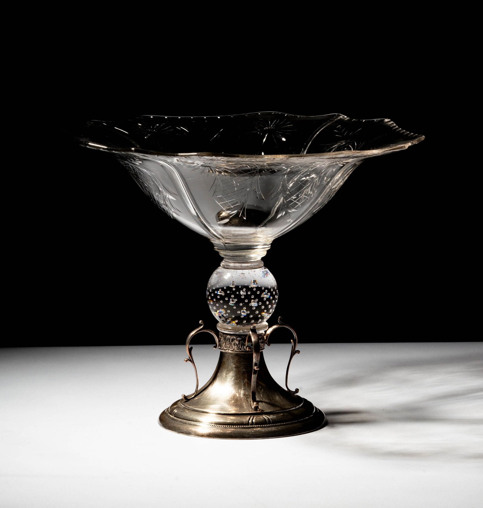 Sterling and Glass Compote: 9 3/4 x 12 in.