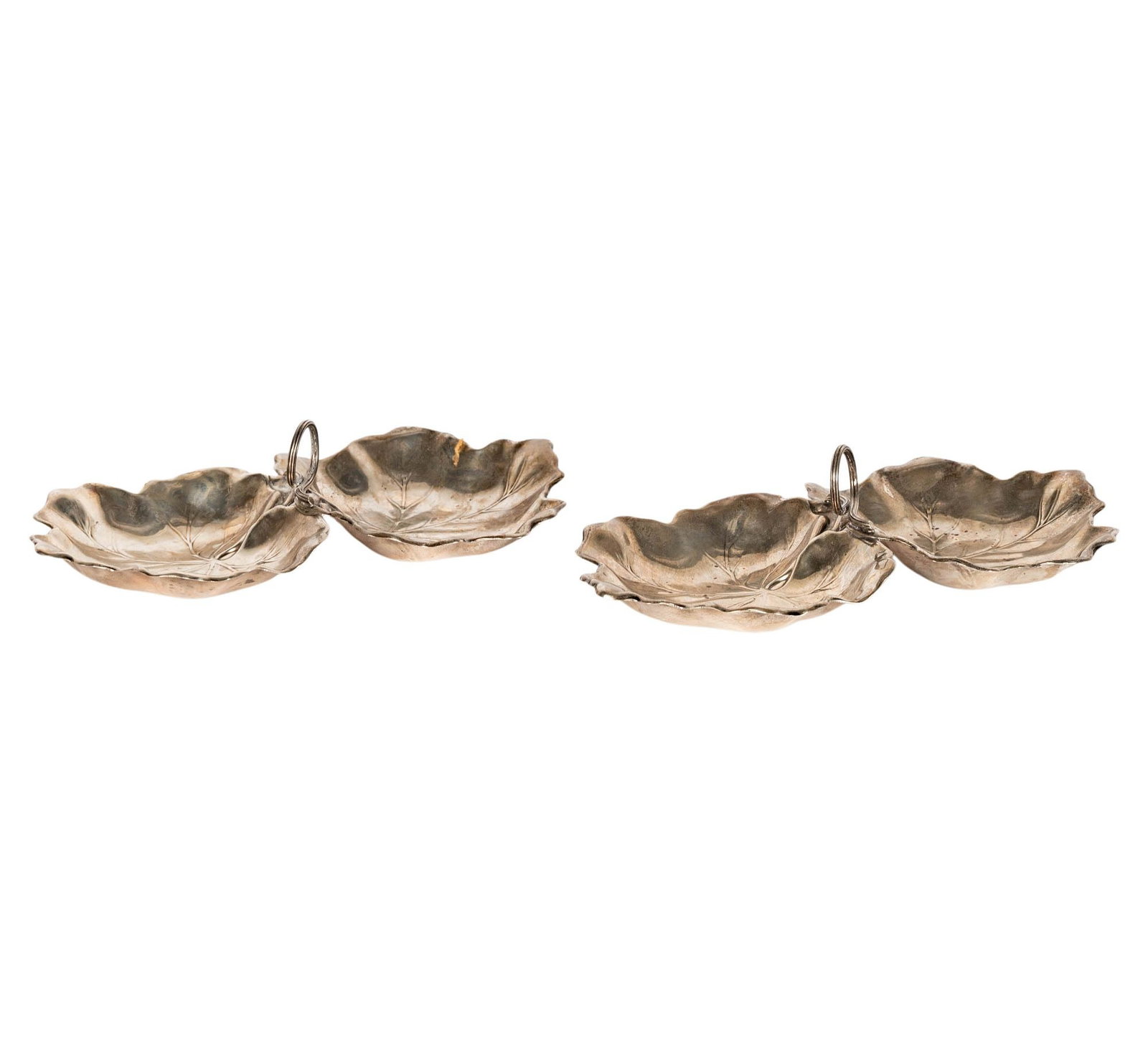 Two Reed and Barton Sterling Silver Double Leaf Serving Dishes: marked to underside, 9 x 5 1/4 x 2 in., approximately 349 grams