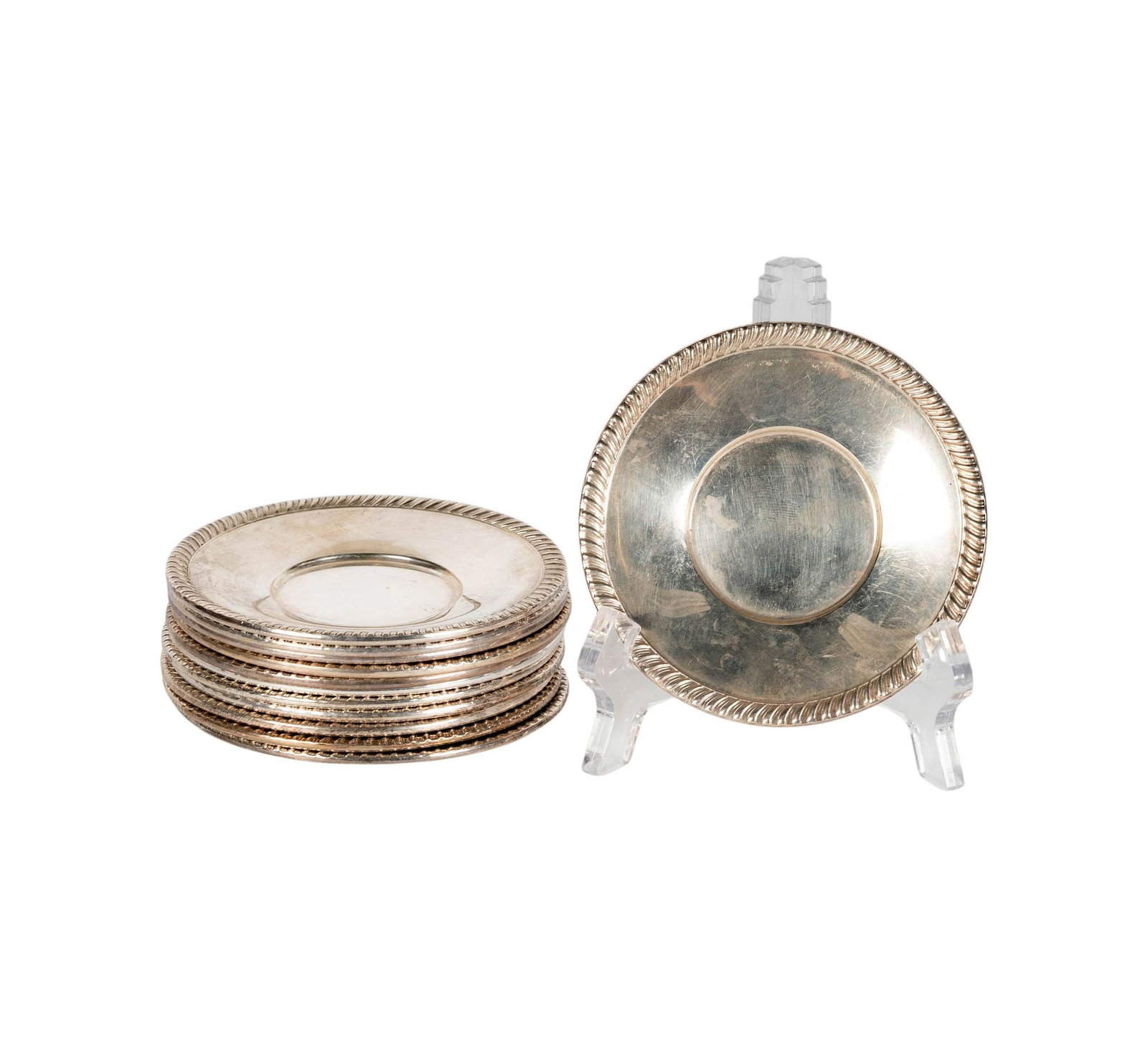 Set of Twelve Small Fisher Silversmiths Sterling Dishes: marked to underside, 3 3/4 in. dia., approximately 359 grams