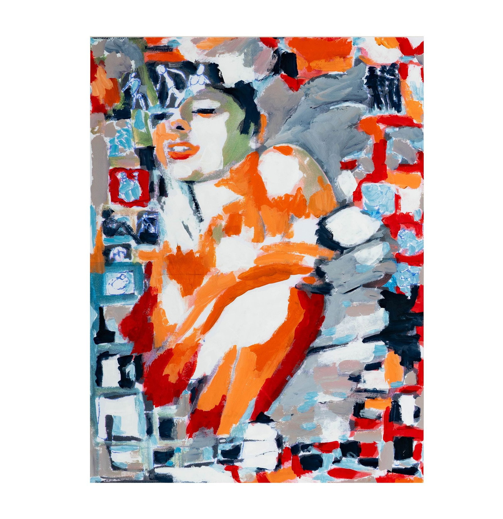 Abstract Portrait of a Woman: acrylic on lithograph, no visible signature