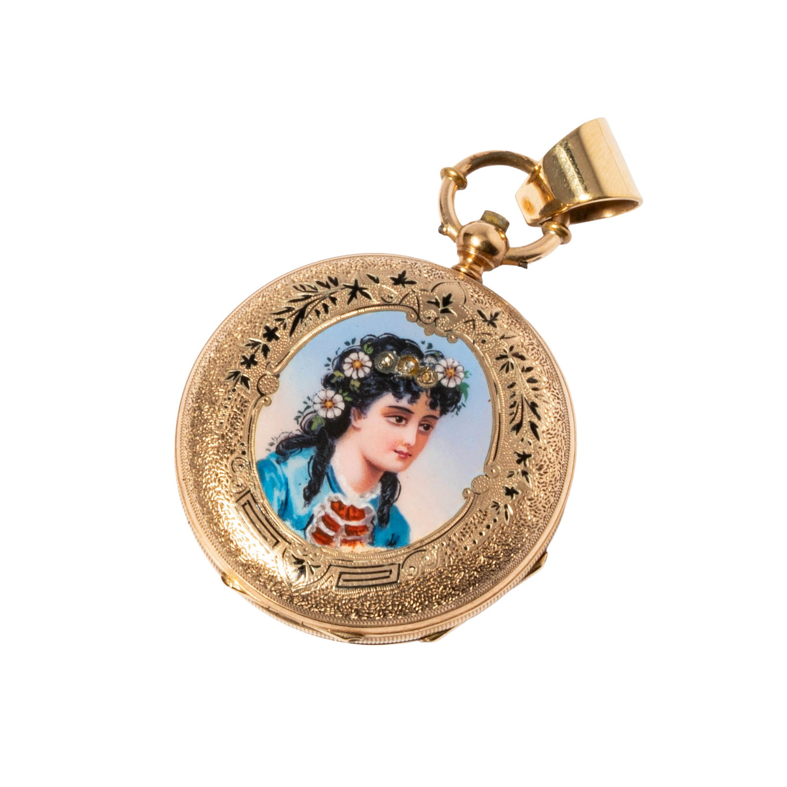 Locle Yellow Gold-tone and Enamel Pocket Watch (1 of 6)