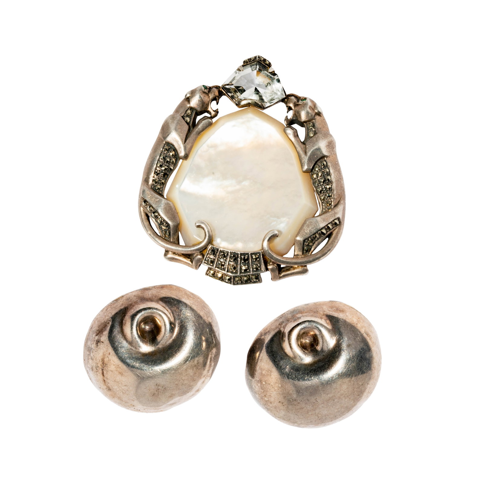 Sterling Silver Earrings and Panthere Brooch: Sterling Silver Earrings and Panthere Brooch