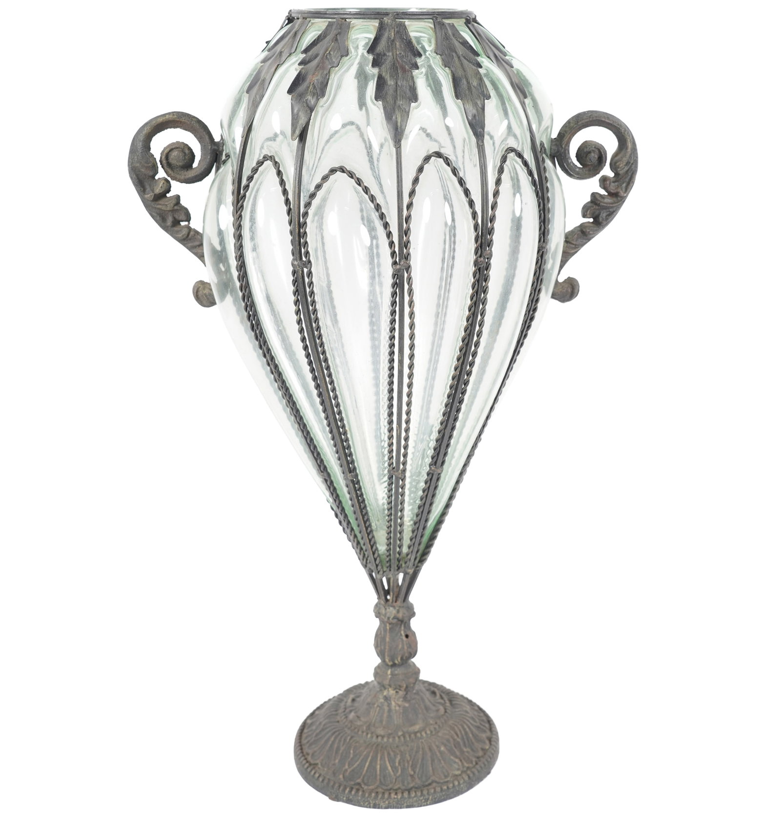 A Large Iron and Blown Out Glass Vase (1 of 7)