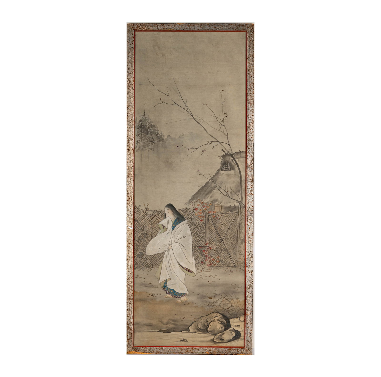 Chinese Painting on Silk: sight: 45 1/4 x 16, frame: 47 1/2 x 18 1/4 in.