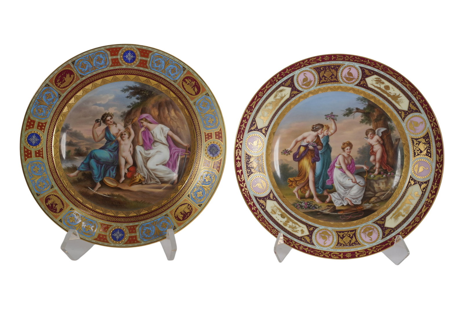 Two Royal Vienna Cabinet Plates: each stamped and titled verso, each: 9 3/4 in.