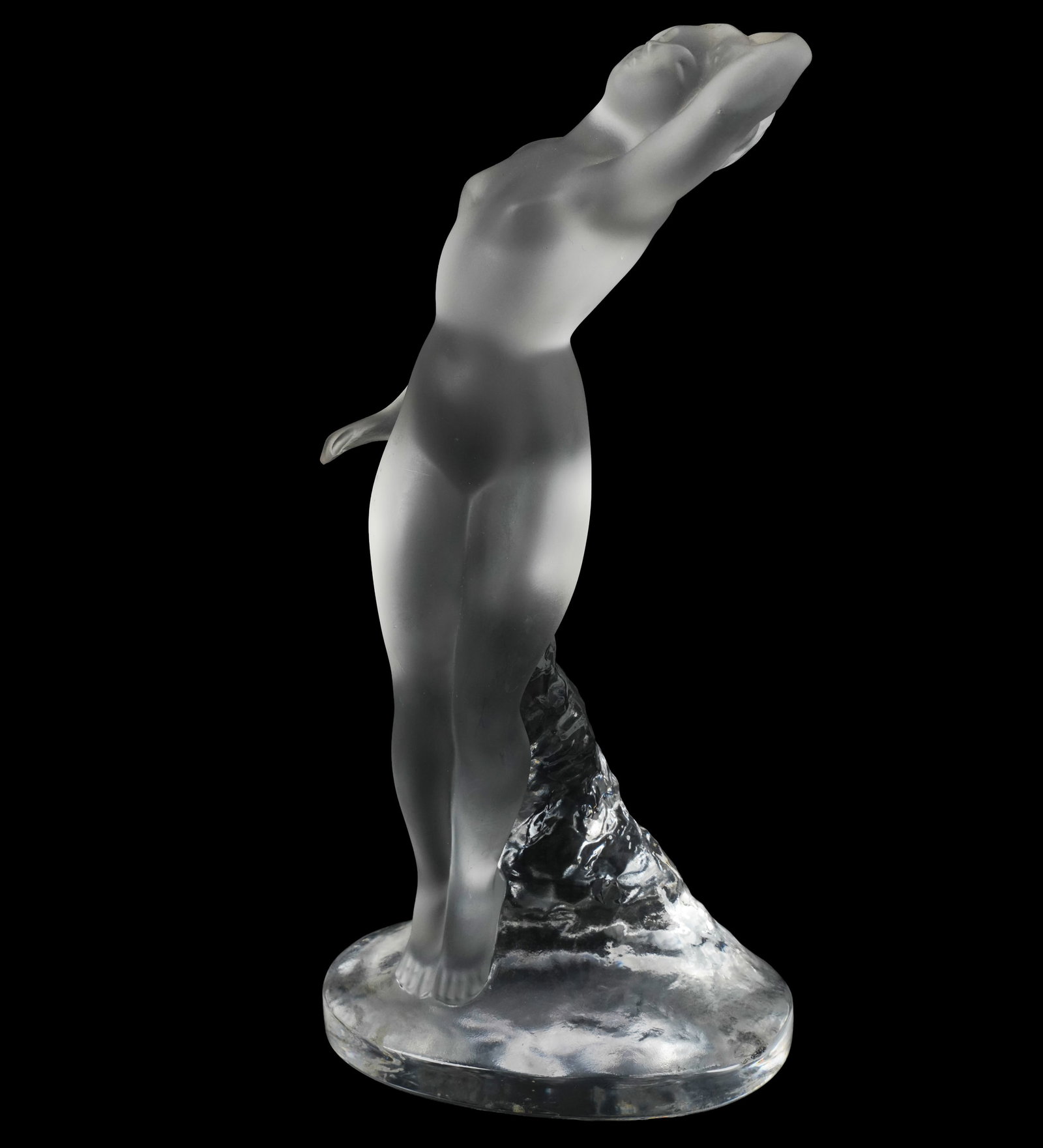 Lalique Danseuse Bras Leves Glass Figure: signed to the base, 9 x 4 1/2 x 3 in.