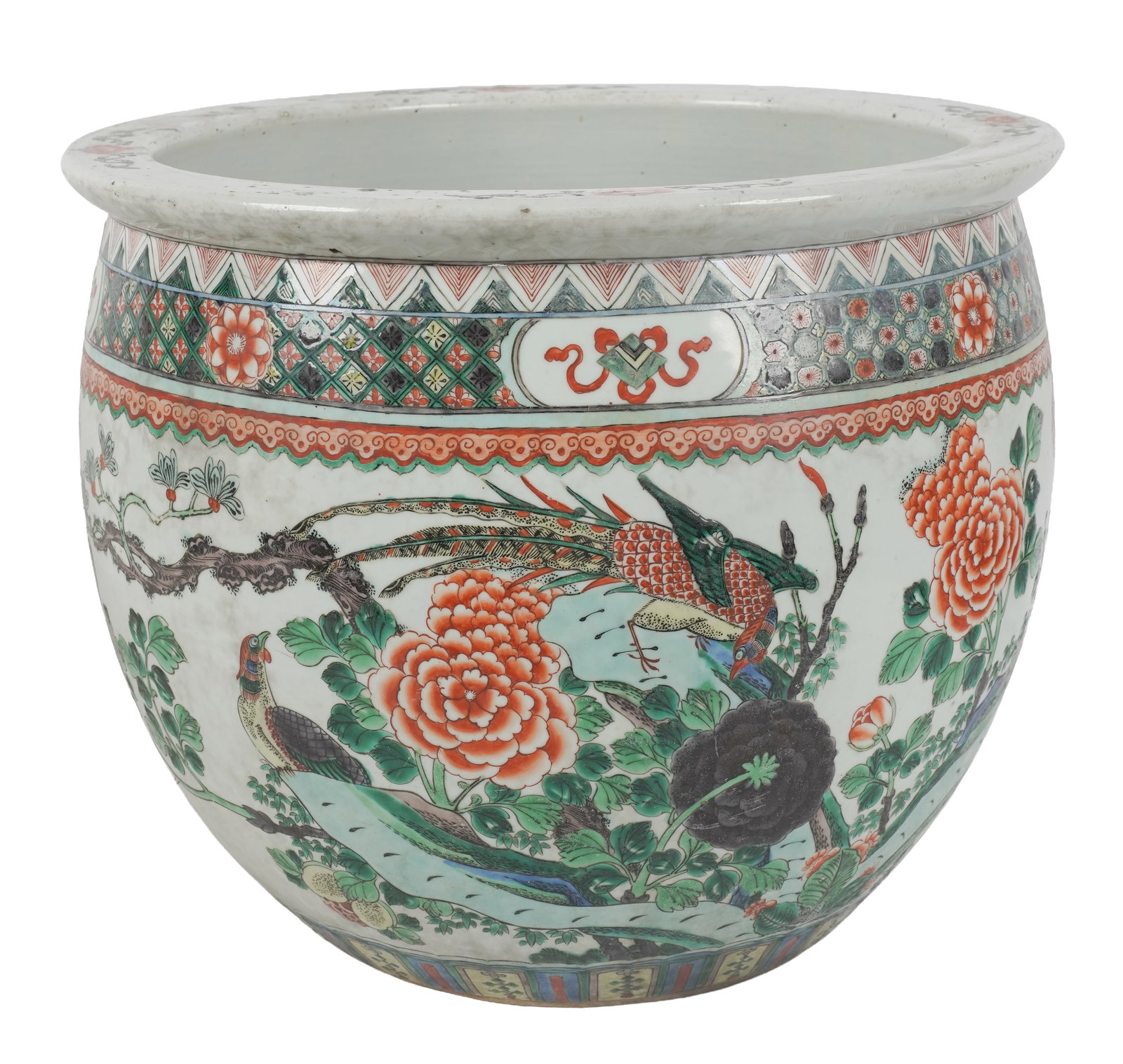 Chinese Fishbowl: enamel painted porcelain, 13 x 16 x 16 in.