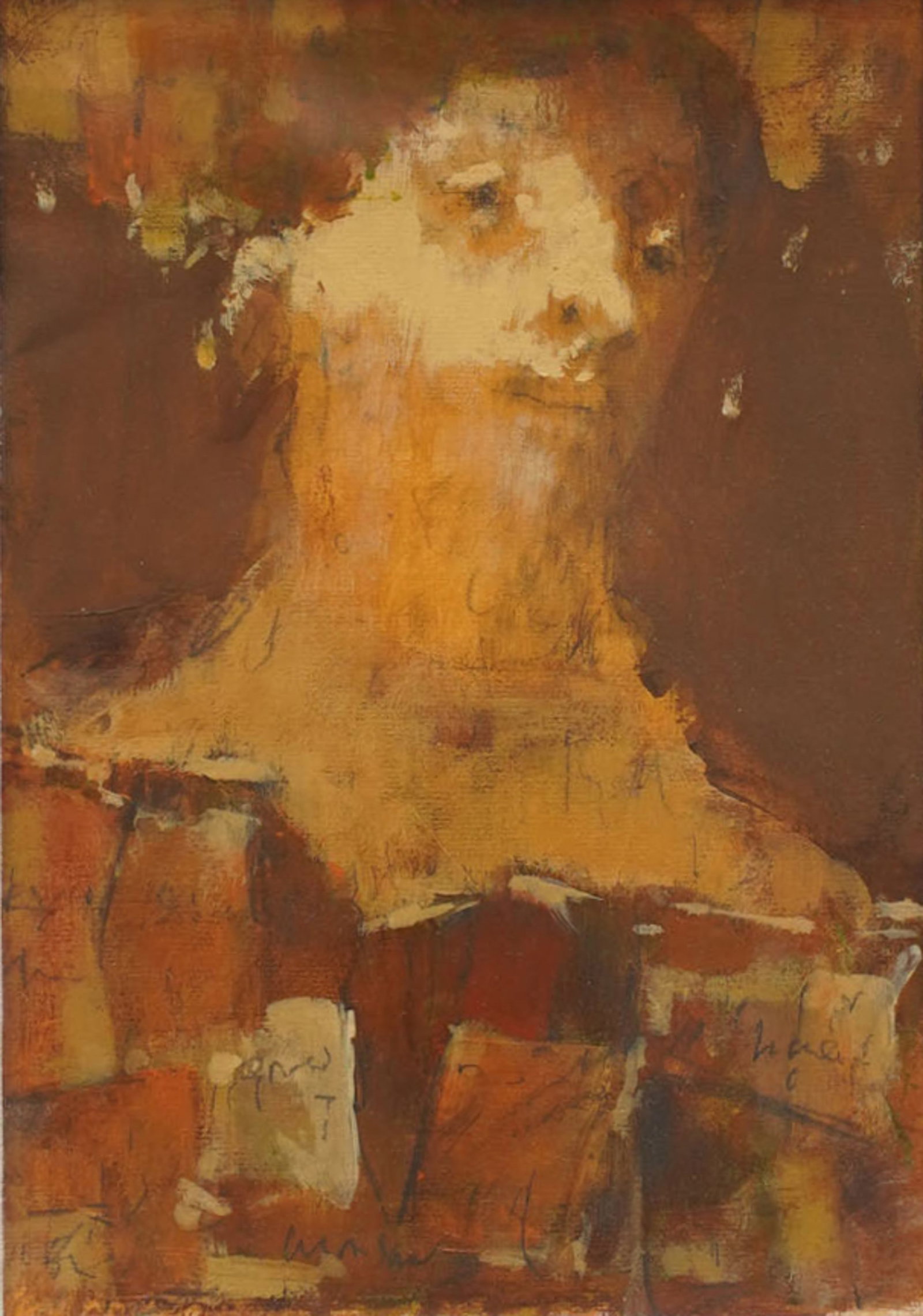 David Aronson (American, 1923-2015), Man With Amulets: acrylic and pencil, signed in pencil lower middle, sight: 11 x 7 3/4 in., frame: 20 1/4 x 17 in.