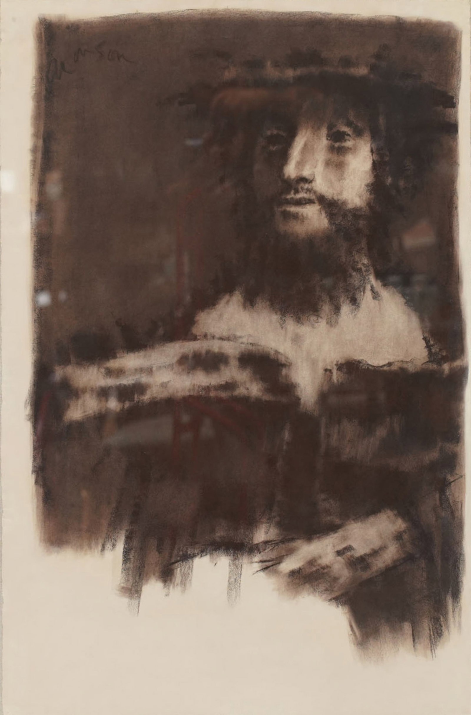 David Aronson (American, 1923-2015), Bearded Man: charcoal on paper, signed upper left, sheet: 40 x 26 in., frame: 50 1/2 x 36 3/4 in.