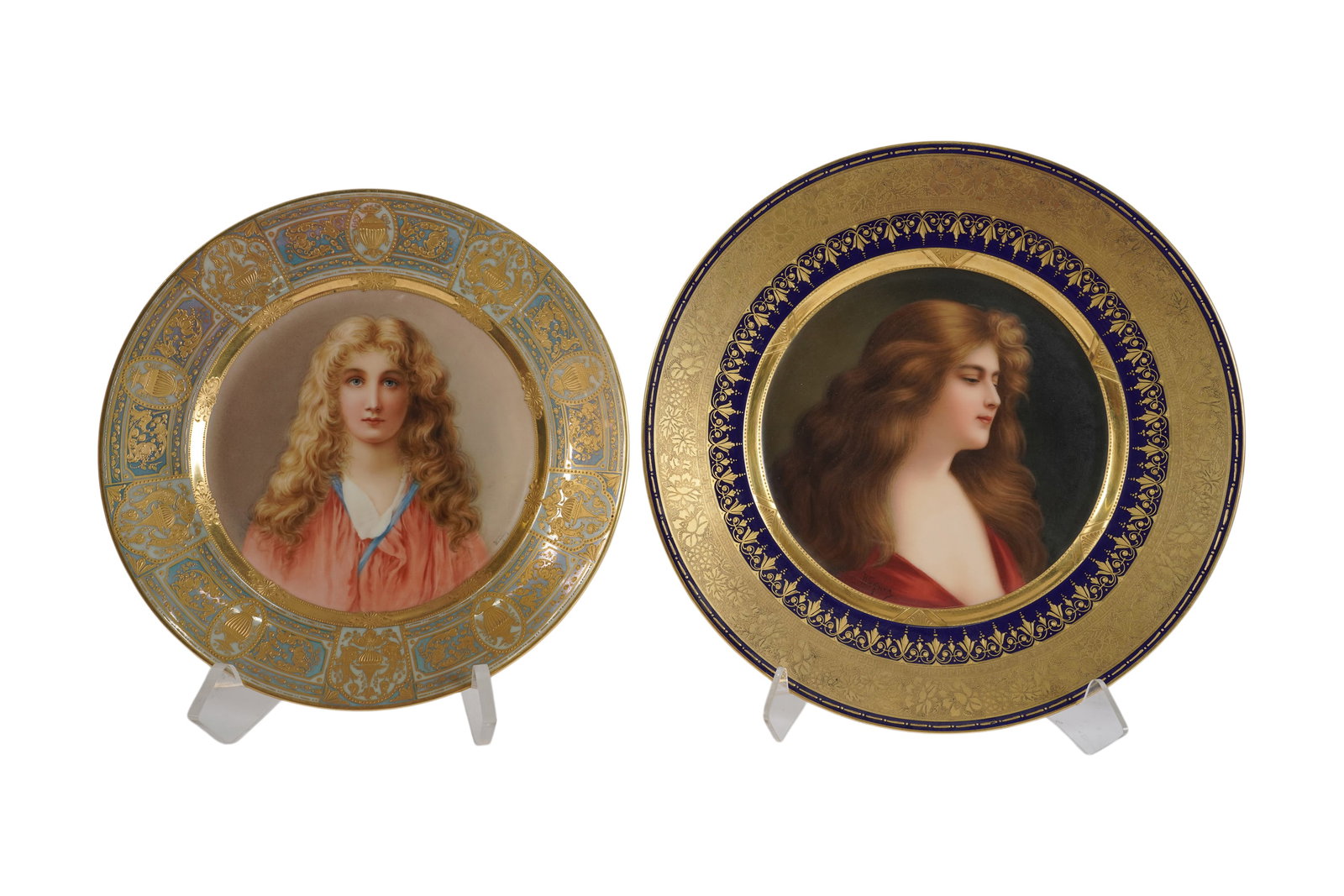 Two Royal Vienna Cabinet Plates: each stamped and titled verso, Reflection: 10 1/2 in. dia, Winter: 9 1/2 in. dia.