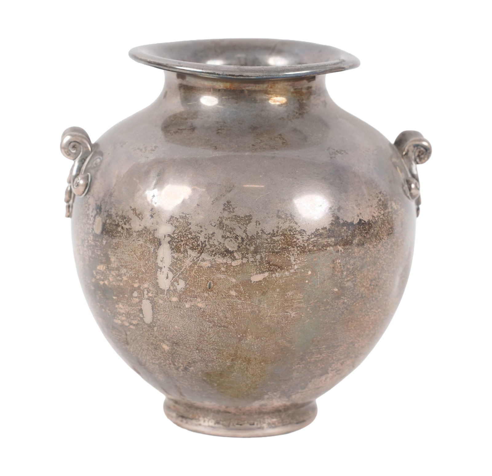 Camusso Peruvian Sterling Vase: marked "Industria Peruana Plata Sterling 925" to the underside, 7 1/2 x 7 in., approximately 646 grams