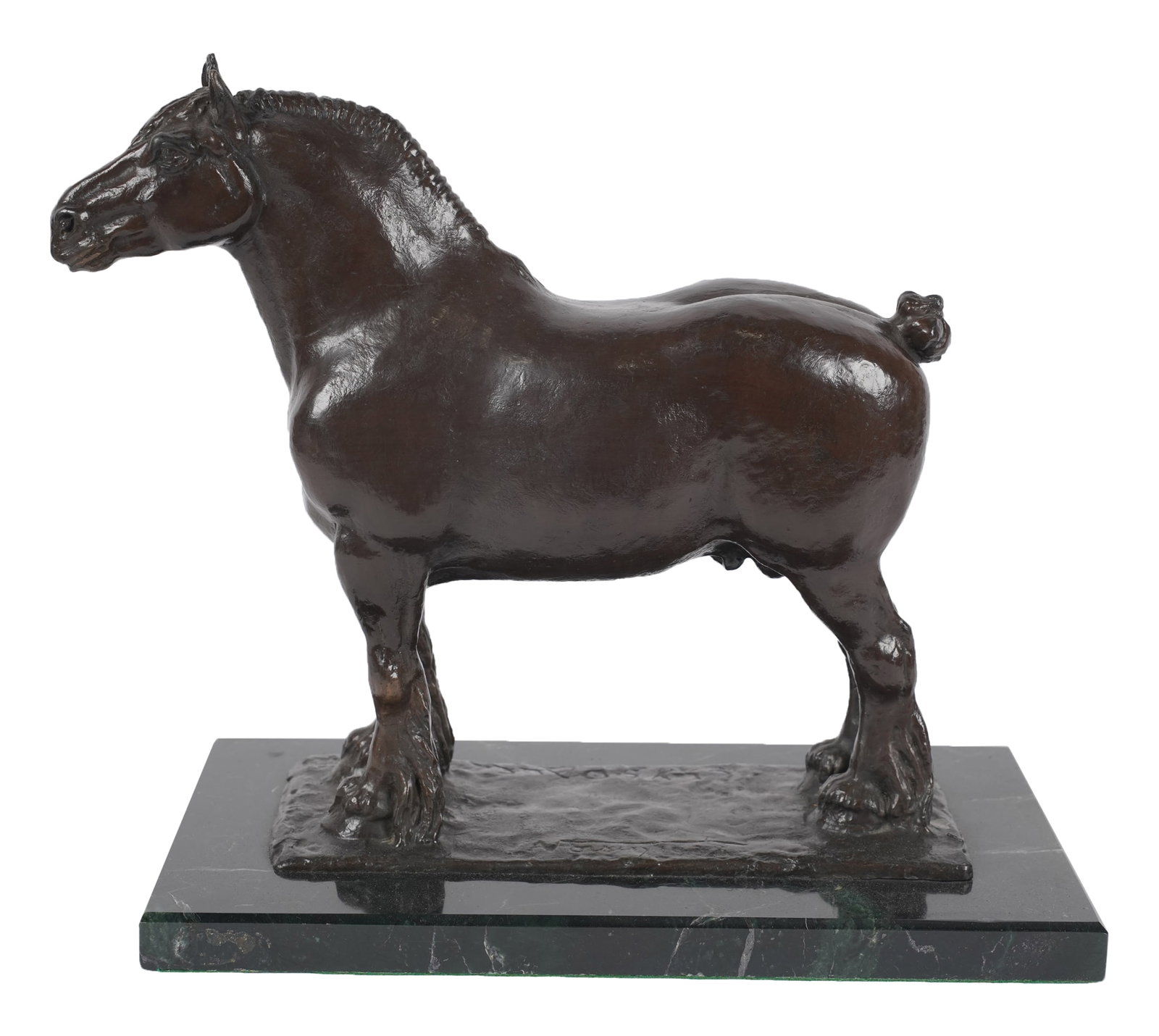 Adrien Voisin (1890-1979), Percheron Horse: bronze on marble, signed, 12 1/2 x 13 x 7 in.