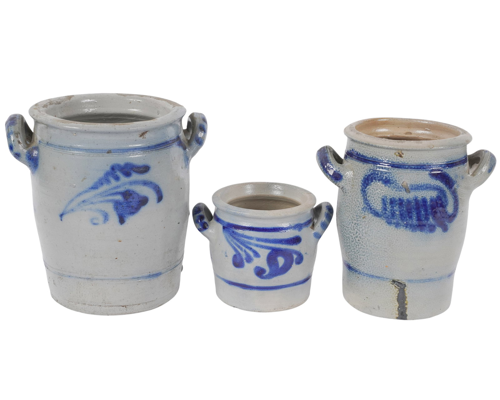 Three Blue and White Double Handle Stoneware crocks (1 of 7)