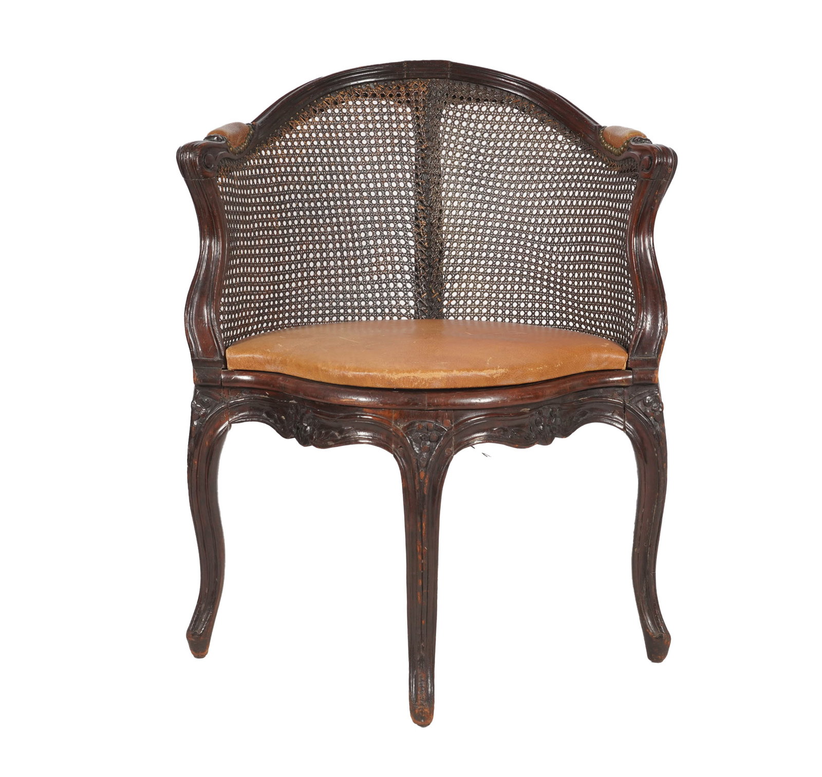 Antique Louis XV-Style Cane and Leather Chair (1 of 12)
