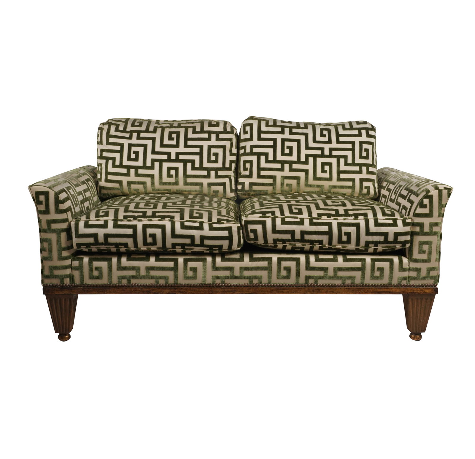 Art Deco-Style Green and White Upholstered Loveseat (1 of 12)