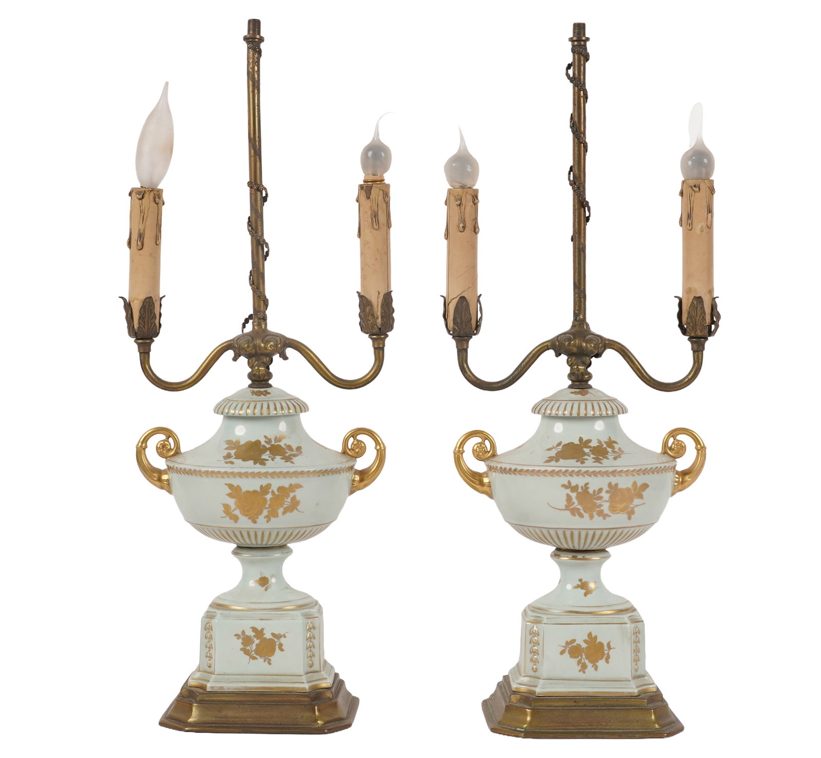 Pair of Urn-Form Porcelain Table Lamps: overall: 19 3/4 in. high