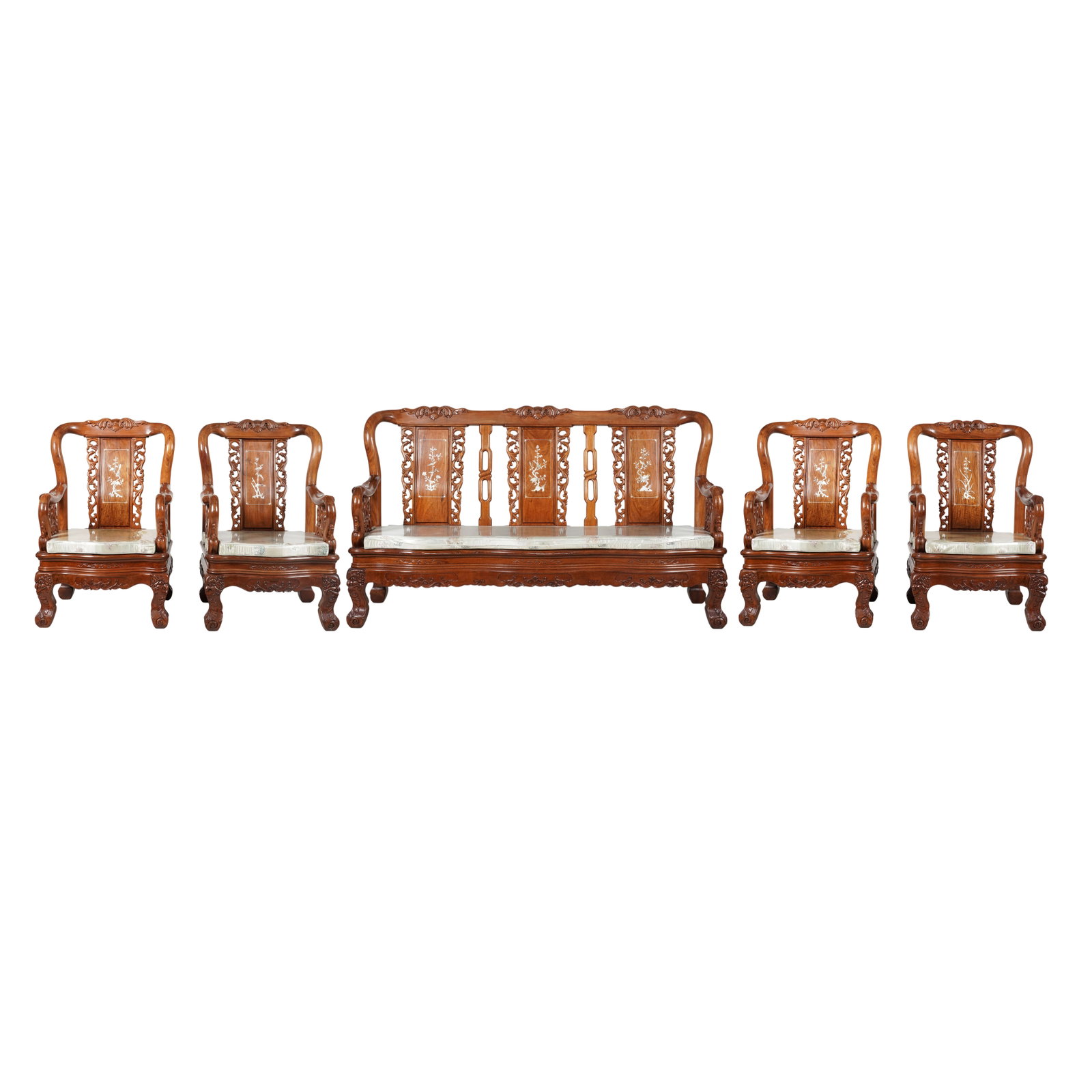 Chinese Carved Wood Six-Piece Living Room Suite (1 of 16)