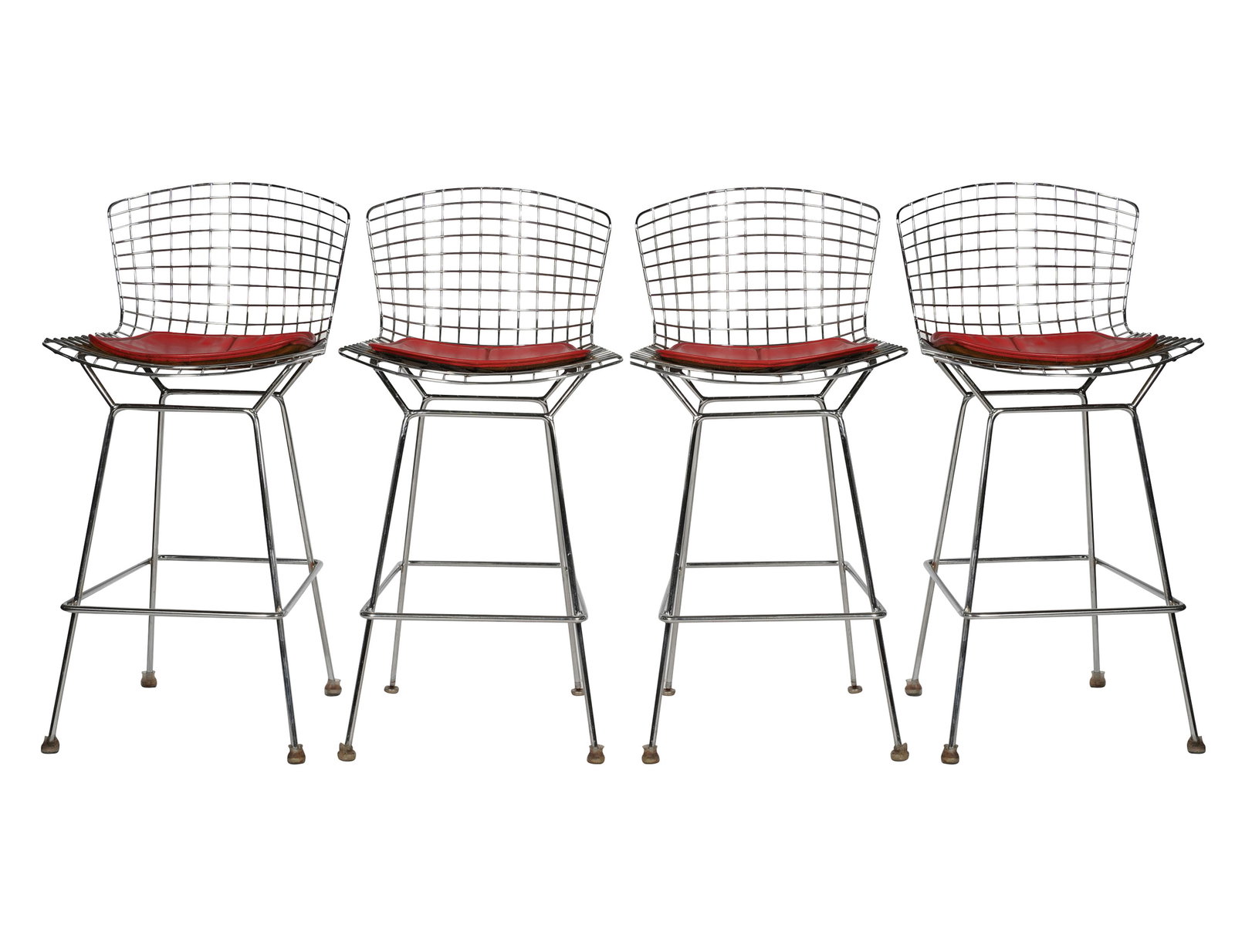 Set of Four Harry Bertoia for Knoll Barstools: 42 x 21 x 19 in., seat height: 30 in.