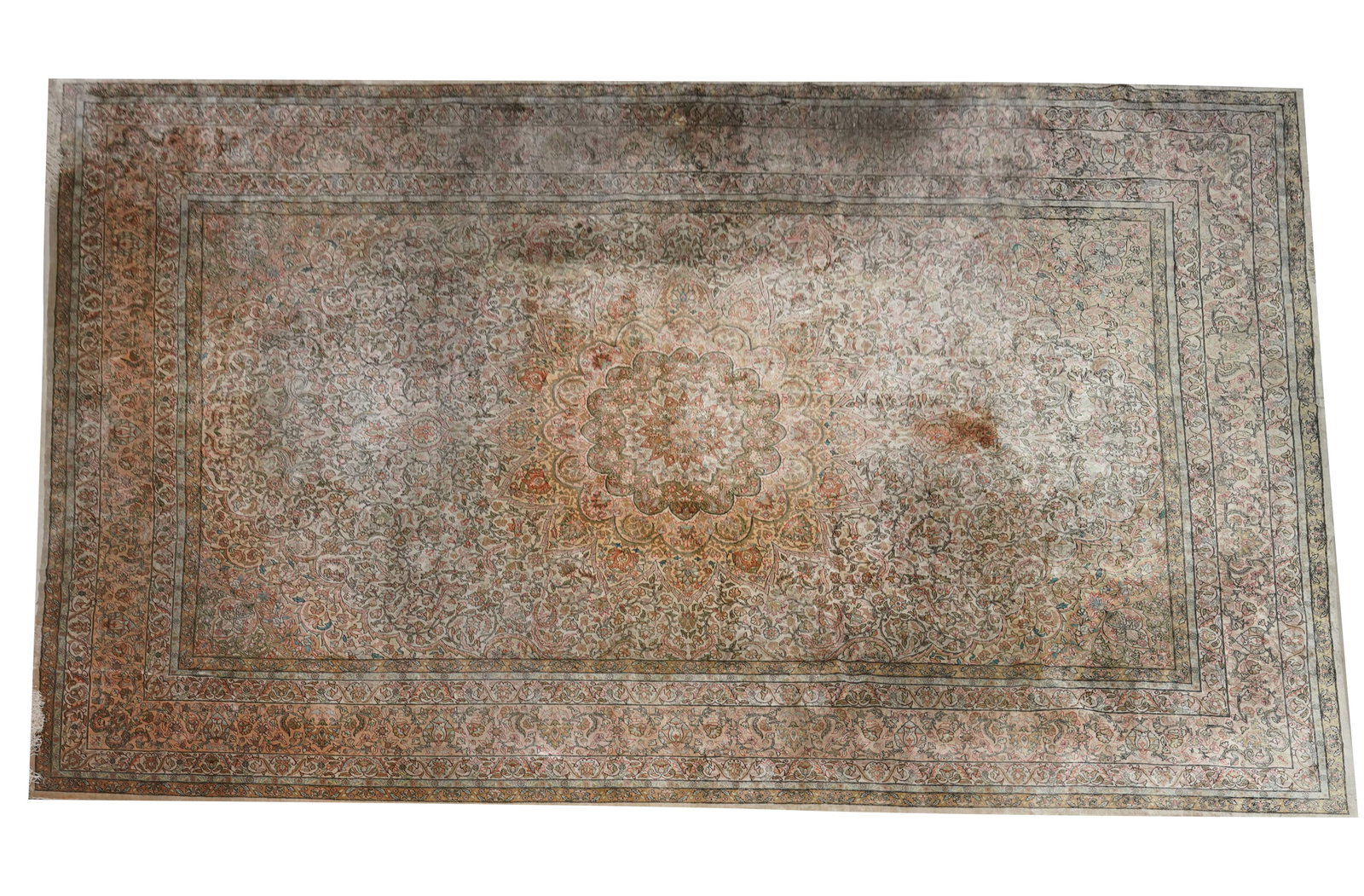 A Palatial Turkish Silk Area Rug 15'1" x 10'2": signed, 15'1" x 10'2"