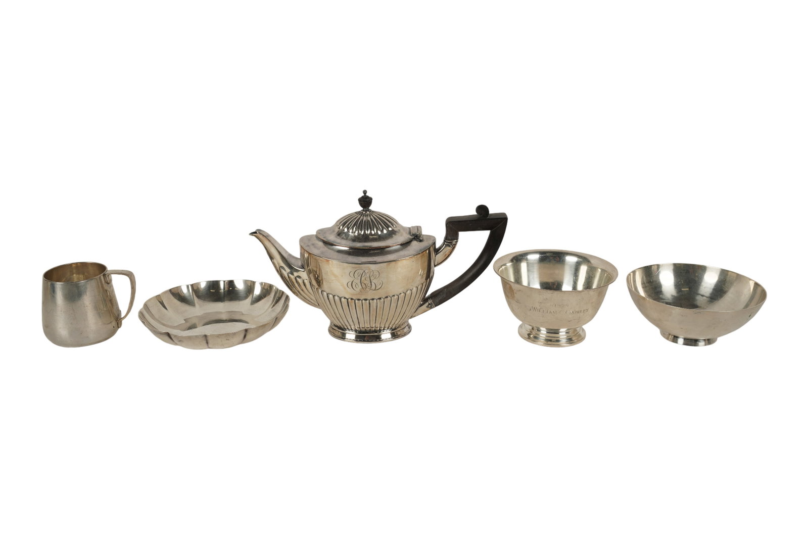 A Group of Tiffany and Co. Sterling Table Articles: A Group of Tiffany and Co. Sterling Table Articles comprising a lobed round dish pattern no. 22951 (Approximately 169 grams, 5 1/4 in. dia.), a footed round bowl pattern no. 33674 (Approximately 156