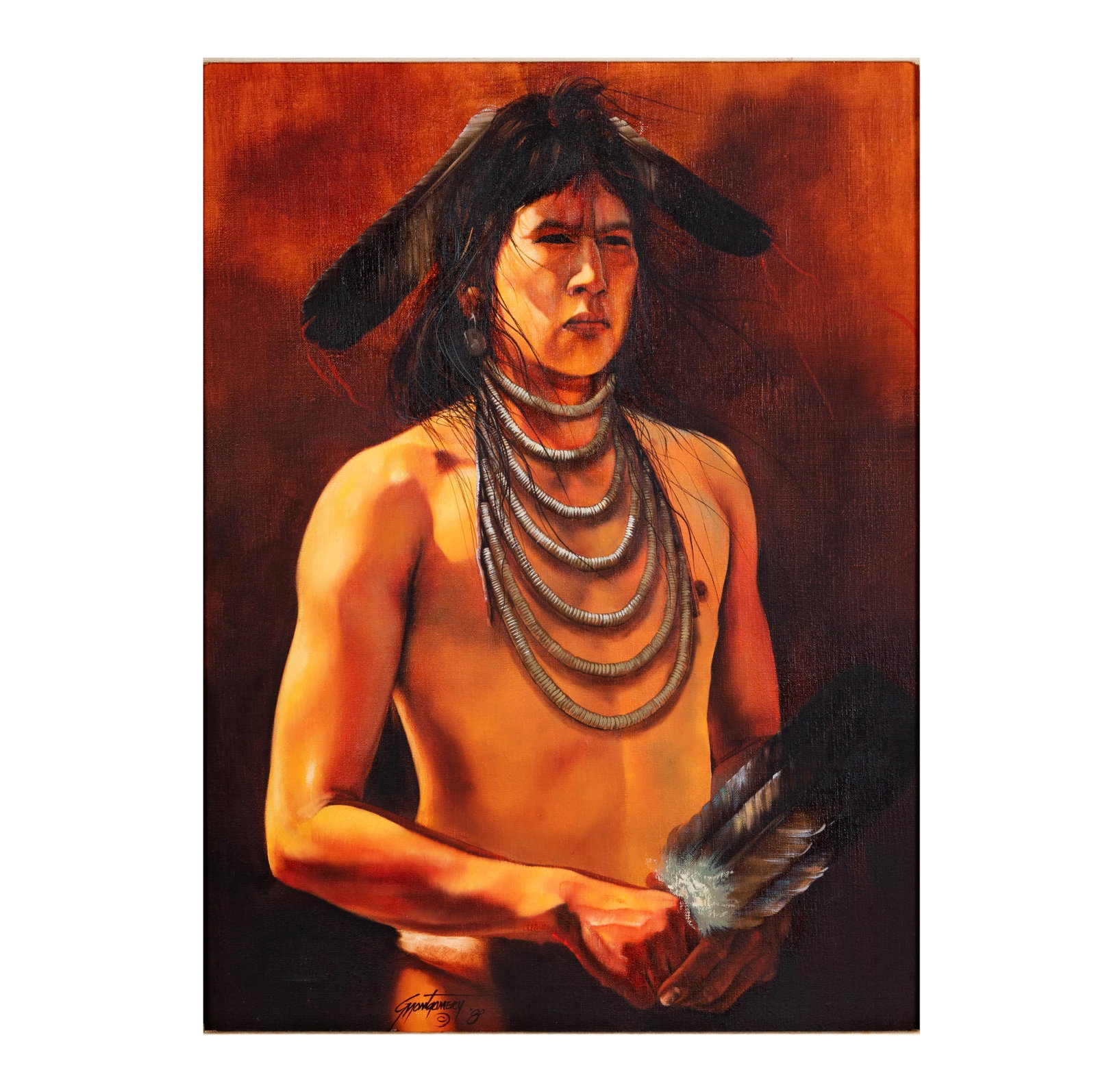 Gary Montgomery (b. 1950), Seminole: acrylic on canvas, 1980, signed and dated lower left, 24 x 18 in., frame: 28 1/2 x 22 1/2 in.