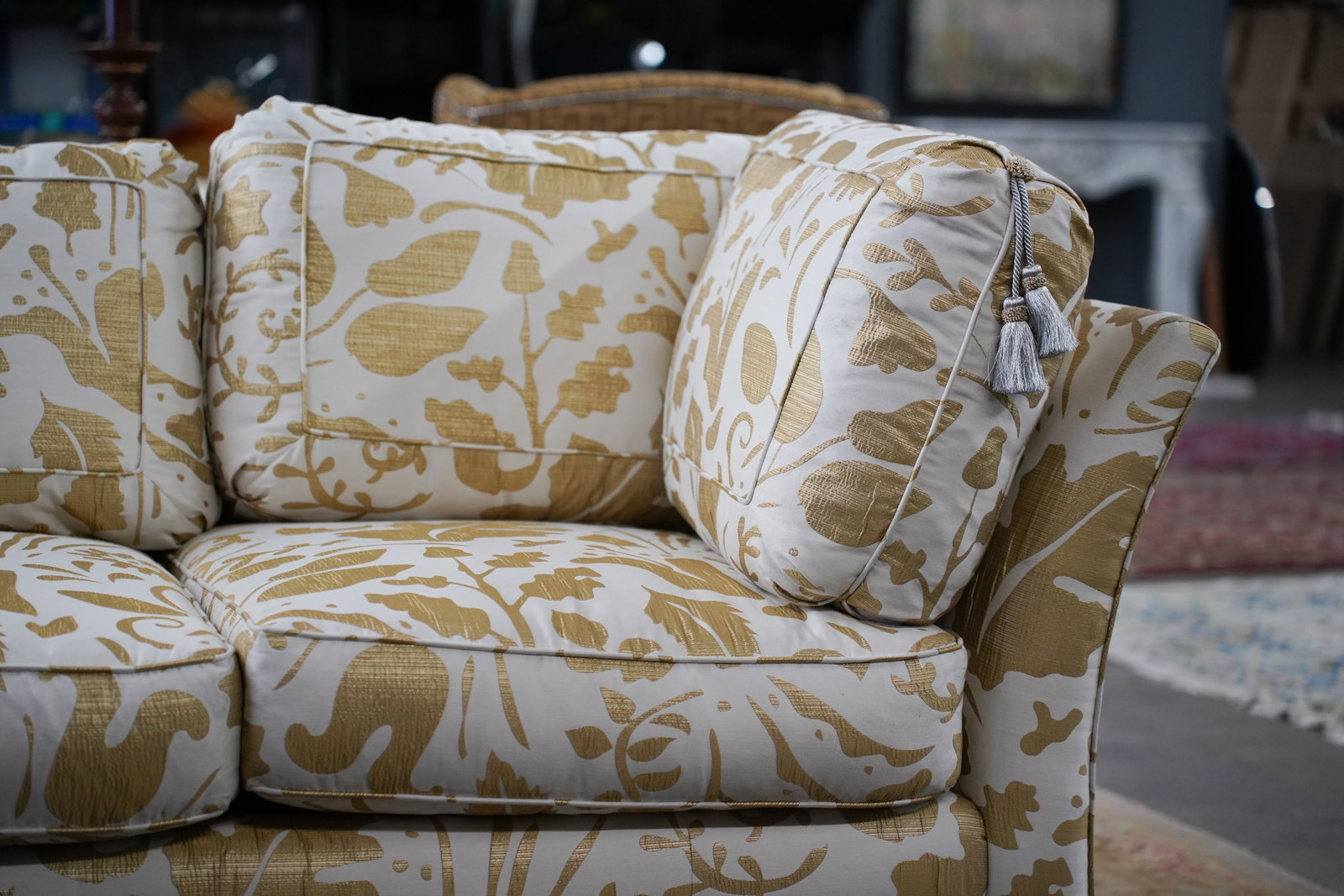 White and Gold Upholstered Sofa - 5