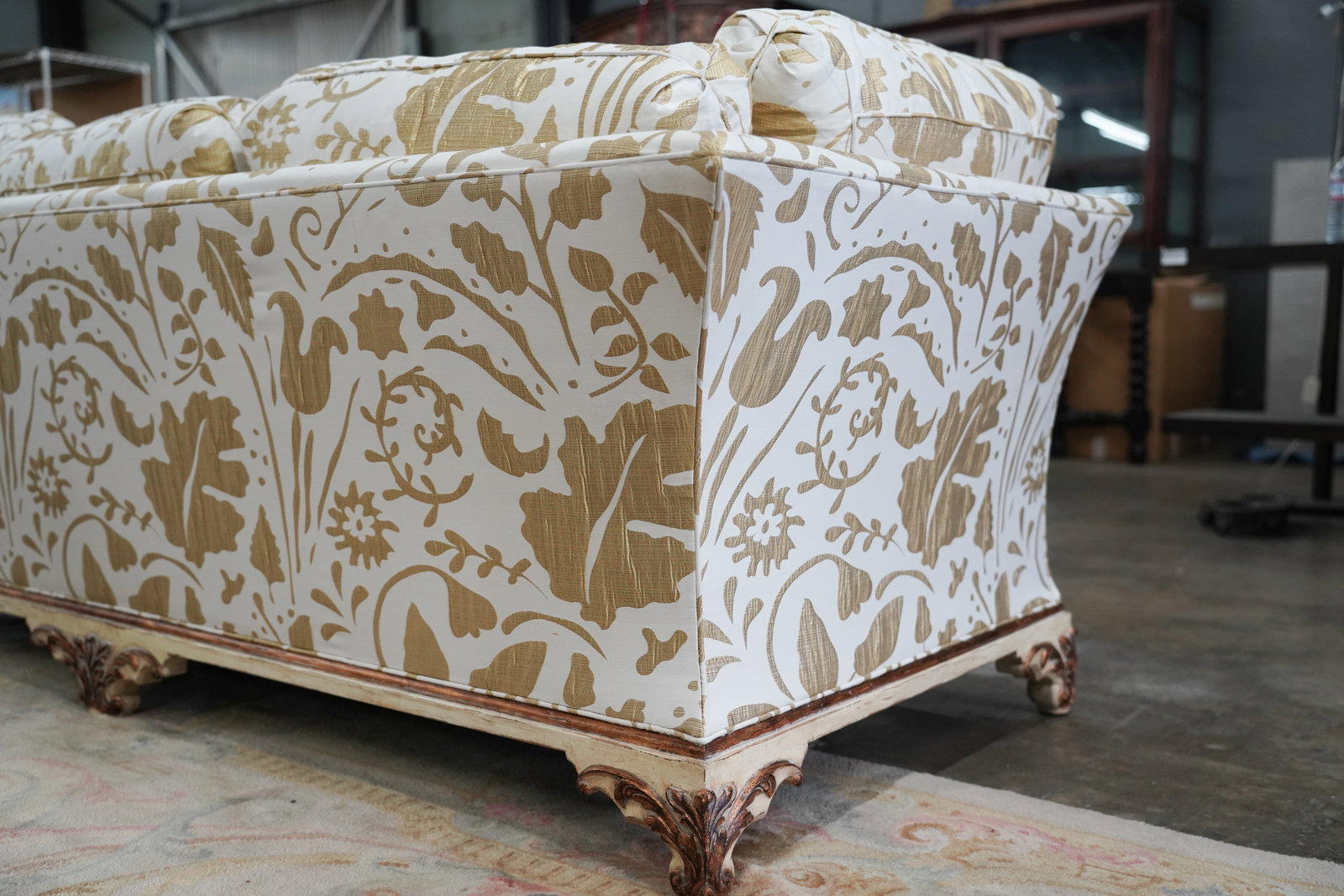 White and Gold Upholstered Sofa - 9