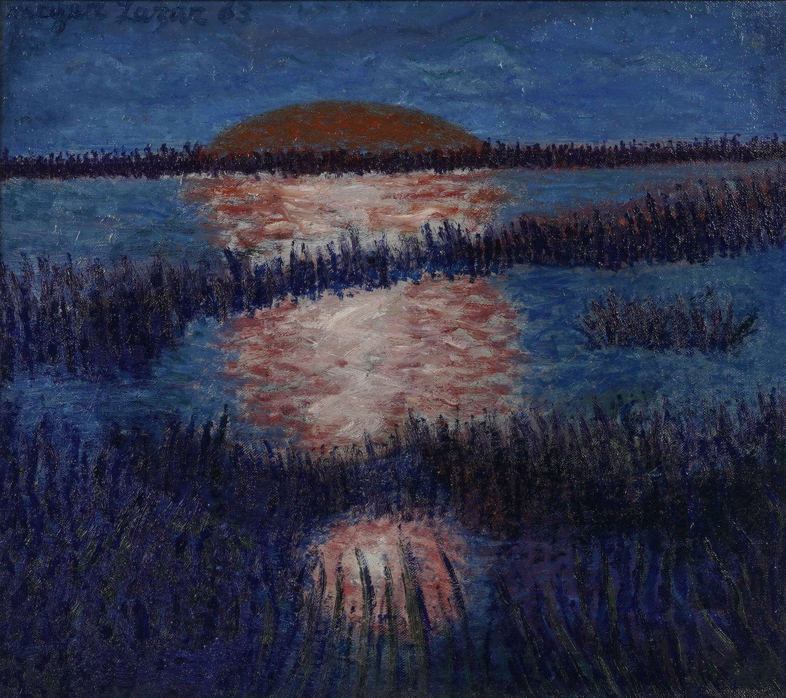 Meir Lazar (1923-1995), Sunset: oil on canvas, 1963, signed "Meyer Lazar" and dated upper left, 16 1/2 x 18 in., frame: 23 1/2 x 25 1/2 in.