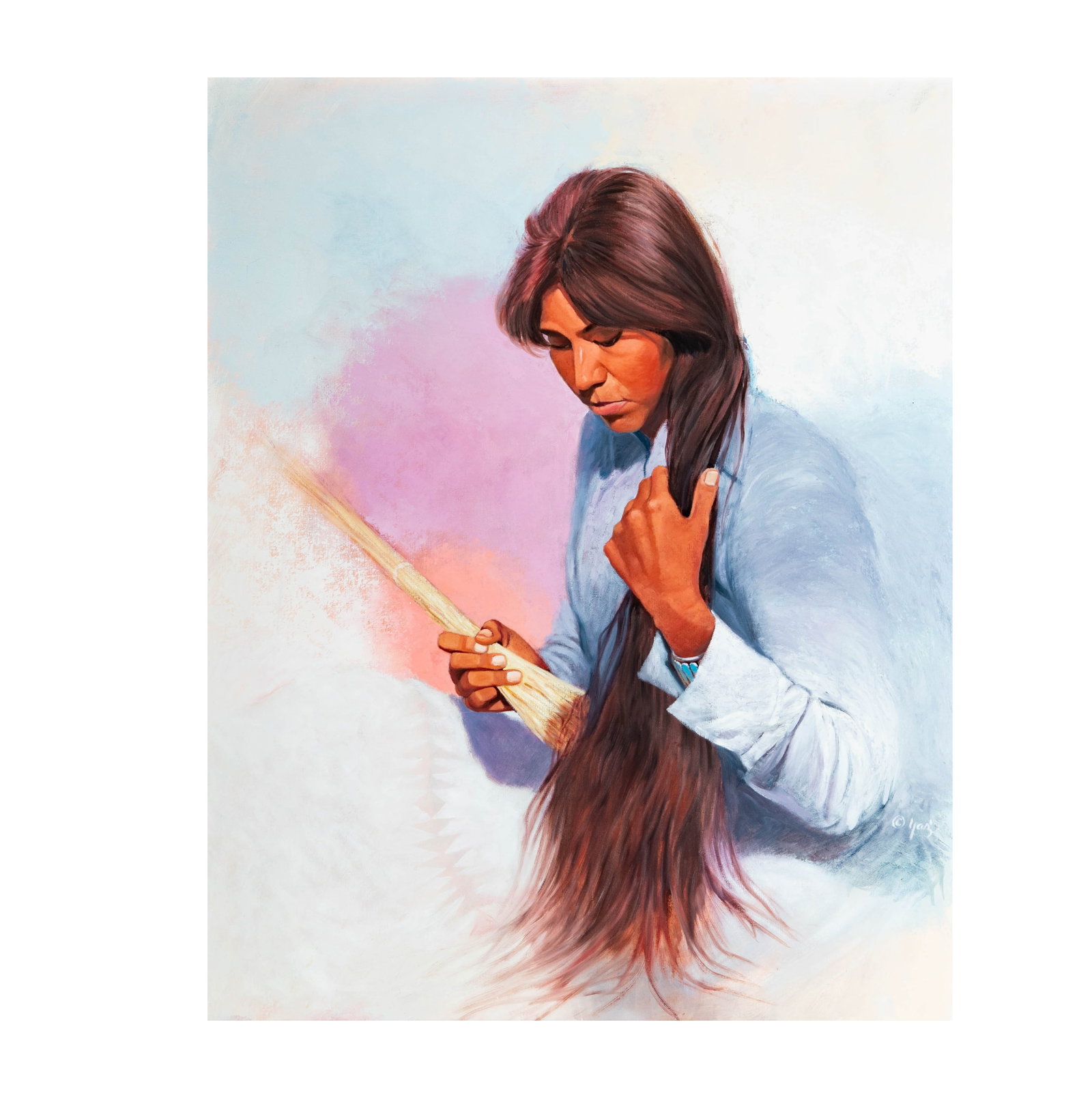 Portrait of a Native American Woman: oil on canvas, signed lower right "Yaz", canvas: 40 x 32 in., frame: 44 1/2 x 36 1/2 in.