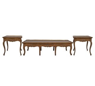 Louis XV Provincial Style Coffee Table and a Pair of Side Tables: Created by Judson Rothschild for the Rothschild Collection, coffee table: 18 x 66 x 27 1/2 in., side tables: 27 1/2 x 28 x 28 in.
